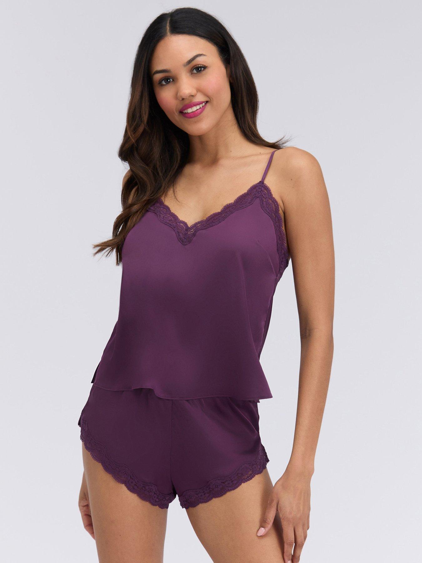 Image 1 of 5 of Boux Avenue Daisy Satin Cami Set - Plum