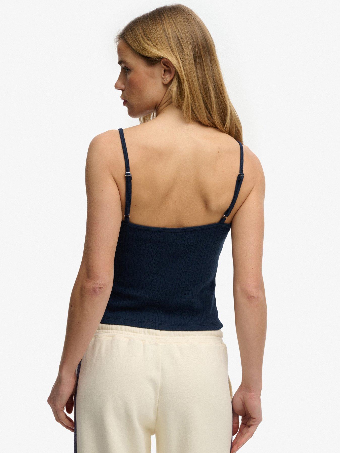 Image 2 of 6 of Superdry Athletic Essentials V Neck Pointelle Cami Top - Navy