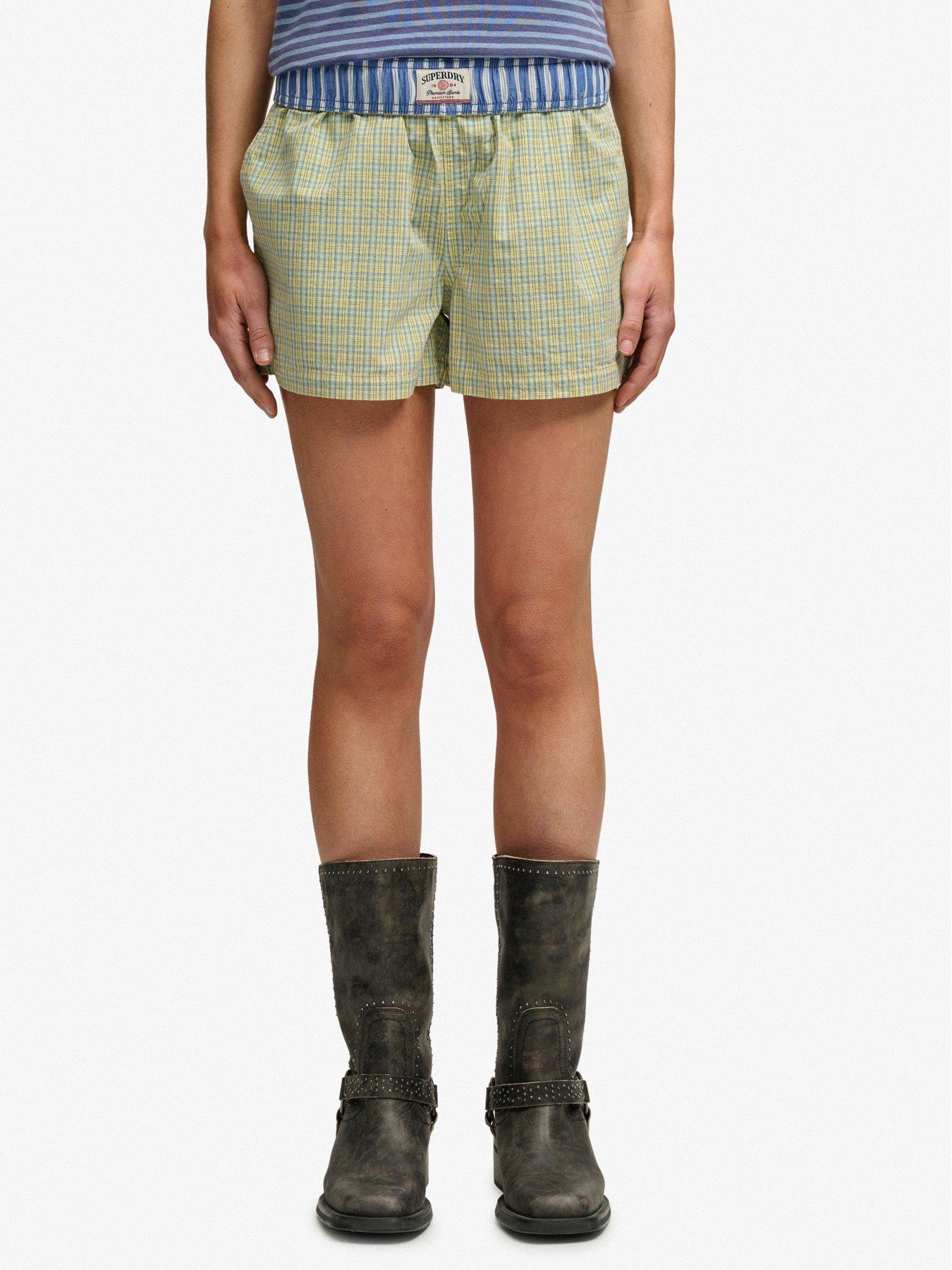 Image 1 of 7 of Superdry Mini Check Cotton Shorts - Yellow