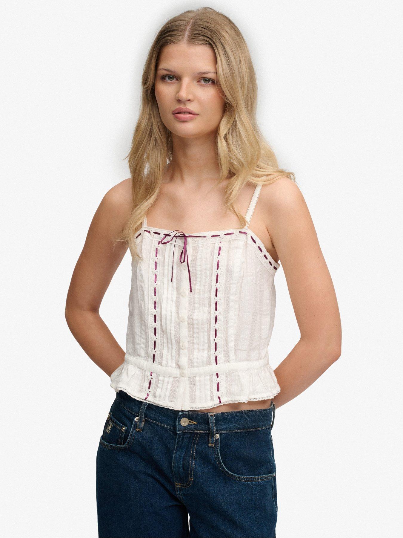 Image 1 of 6 of Superdry Lace Cami Top - White