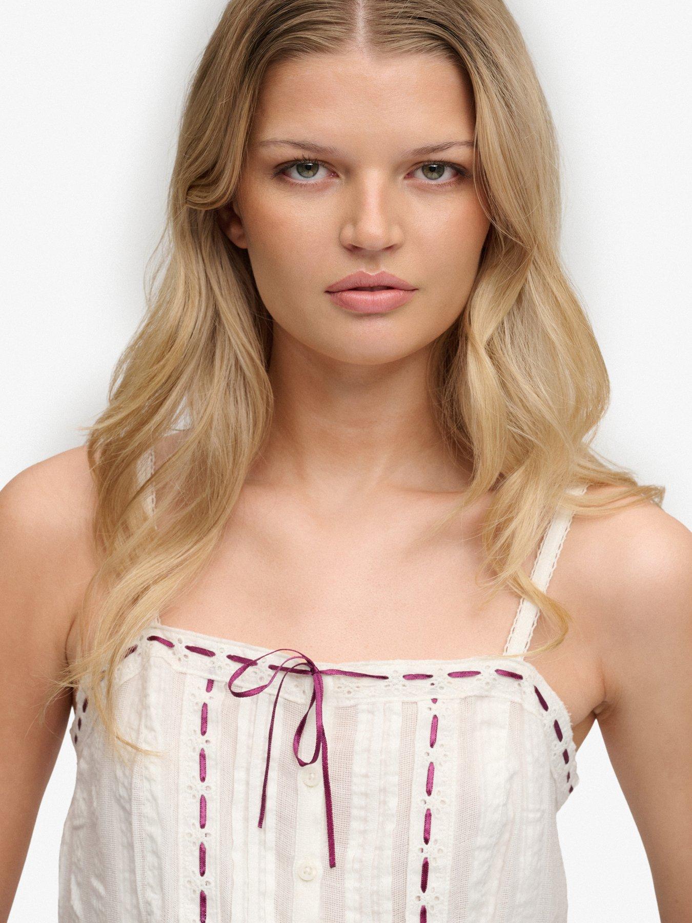 Image 4 of 6 of Superdry Lace Cami Top - White