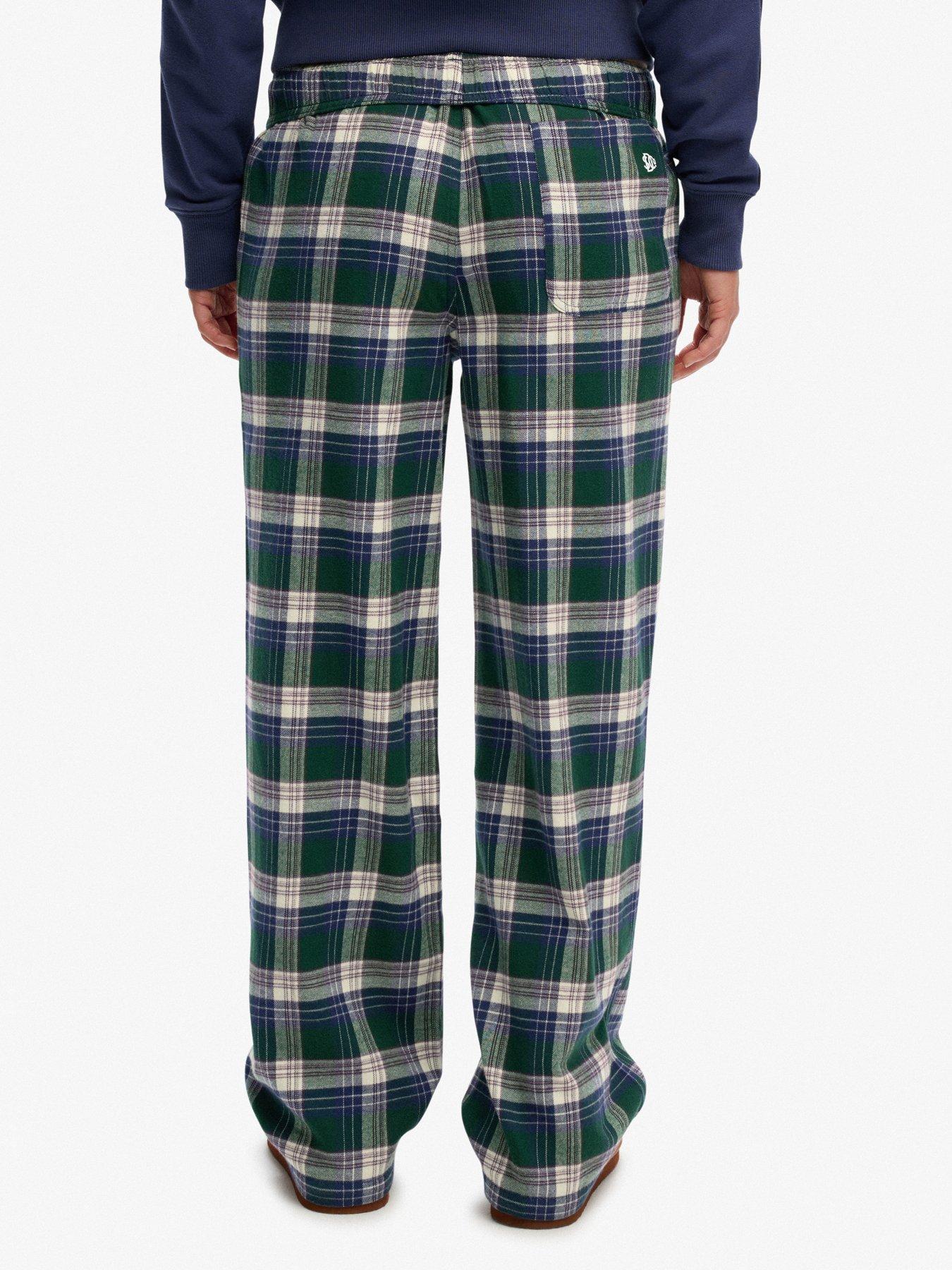 Image 2 of 7 of Superdry Cotton Check Elastic Trousers - Green
