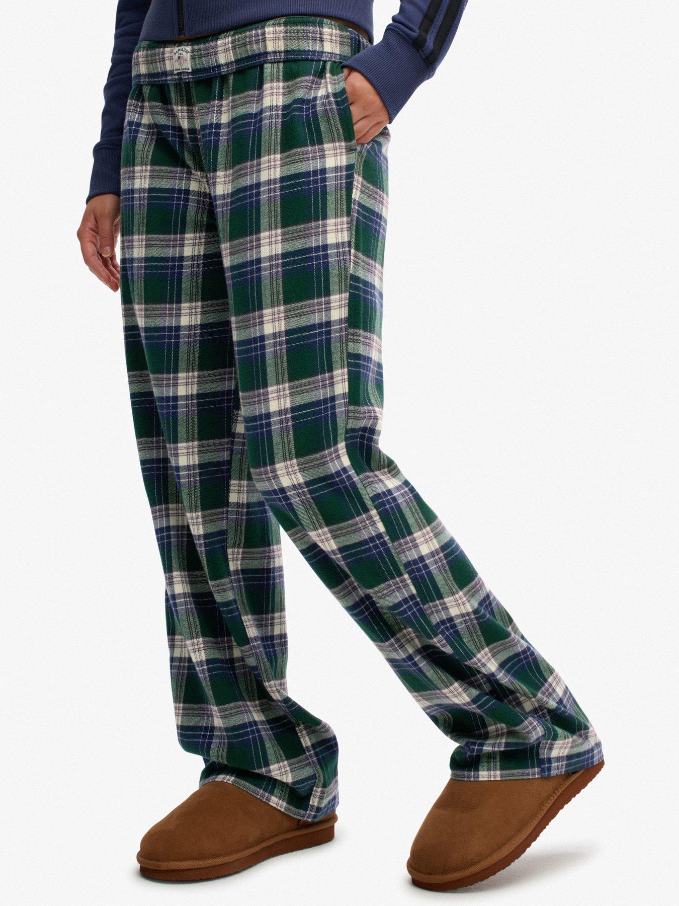 Image 6 of 7 of Superdry Cotton Check Elastic Trousers - Green