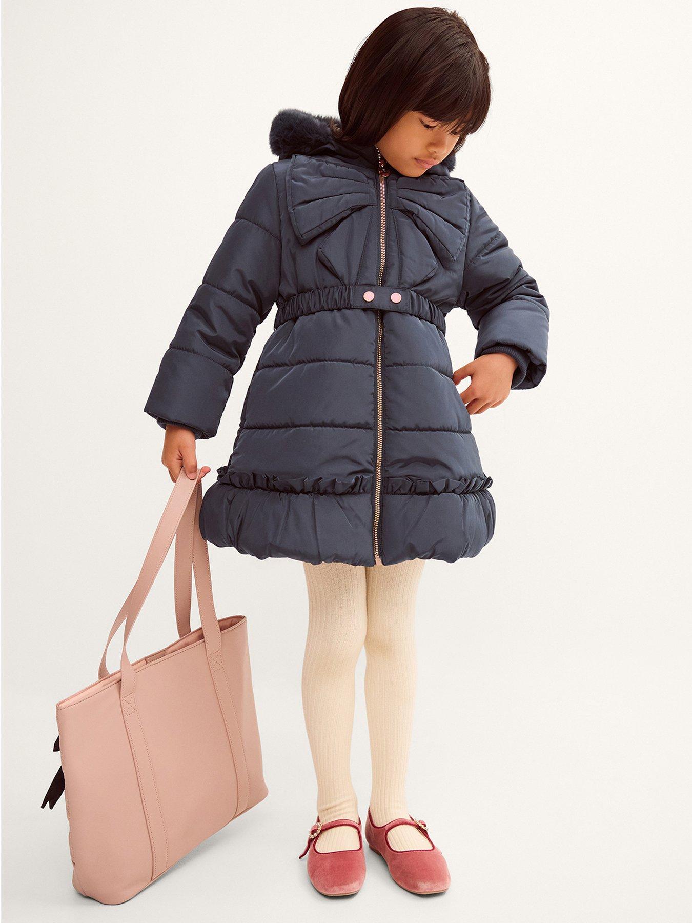 Image 1 of 4 of Monsoon Girls Padded Big Bonita Bow Coat - Navy