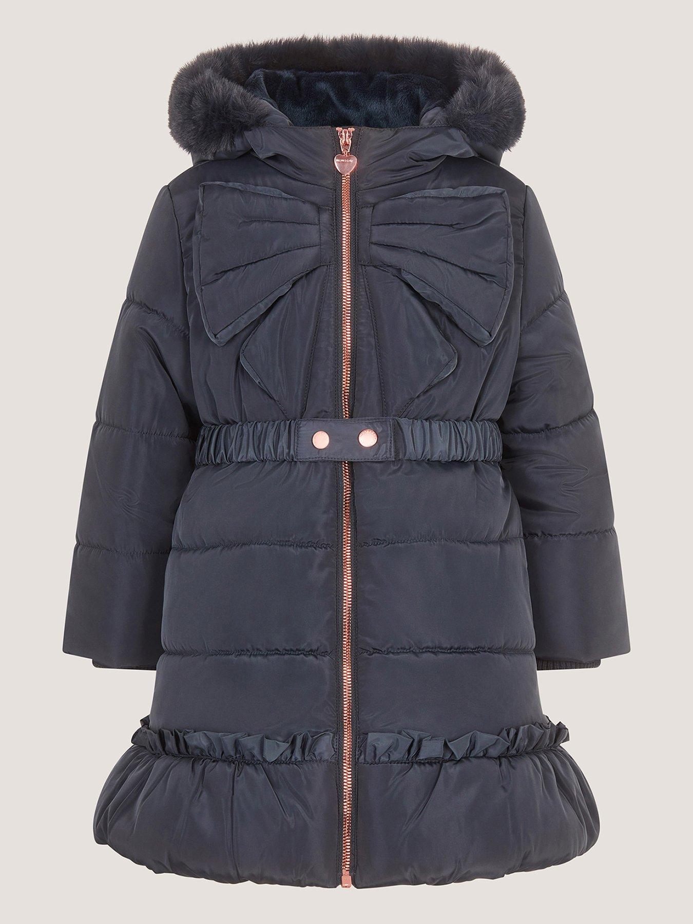 Image 2 of 4 of Monsoon Girls Padded Big Bonita Bow Coat - Navy