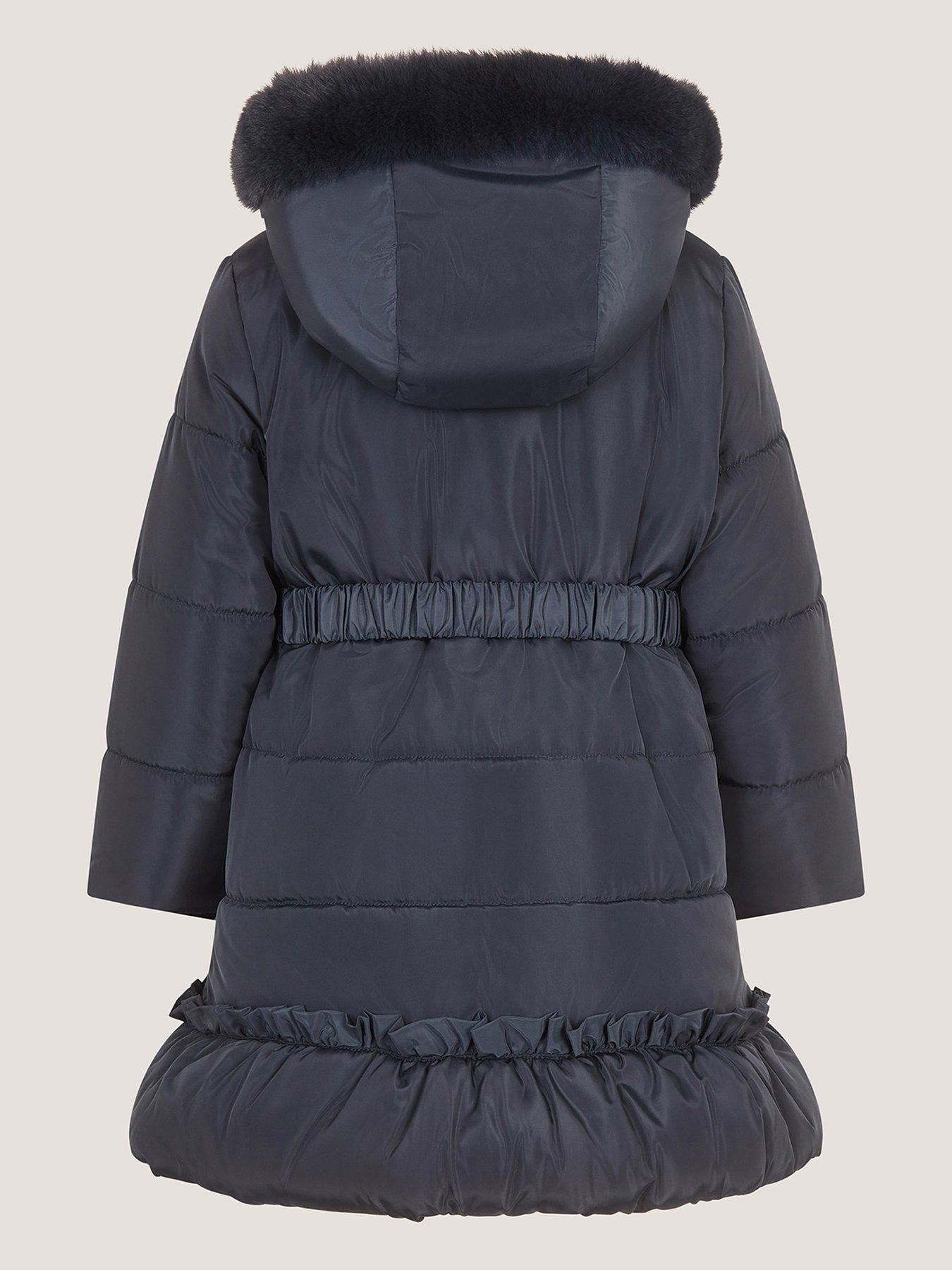 Image 3 of 4 of Monsoon Girls Padded Big Bonita Bow Coat - Navy