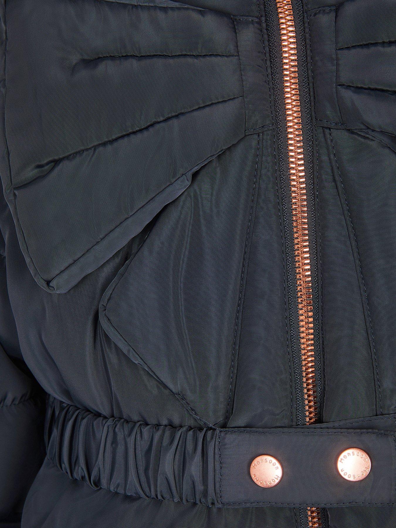 Image 4 of 4 of Monsoon Girls Padded Big Bonita Bow Coat - Navy