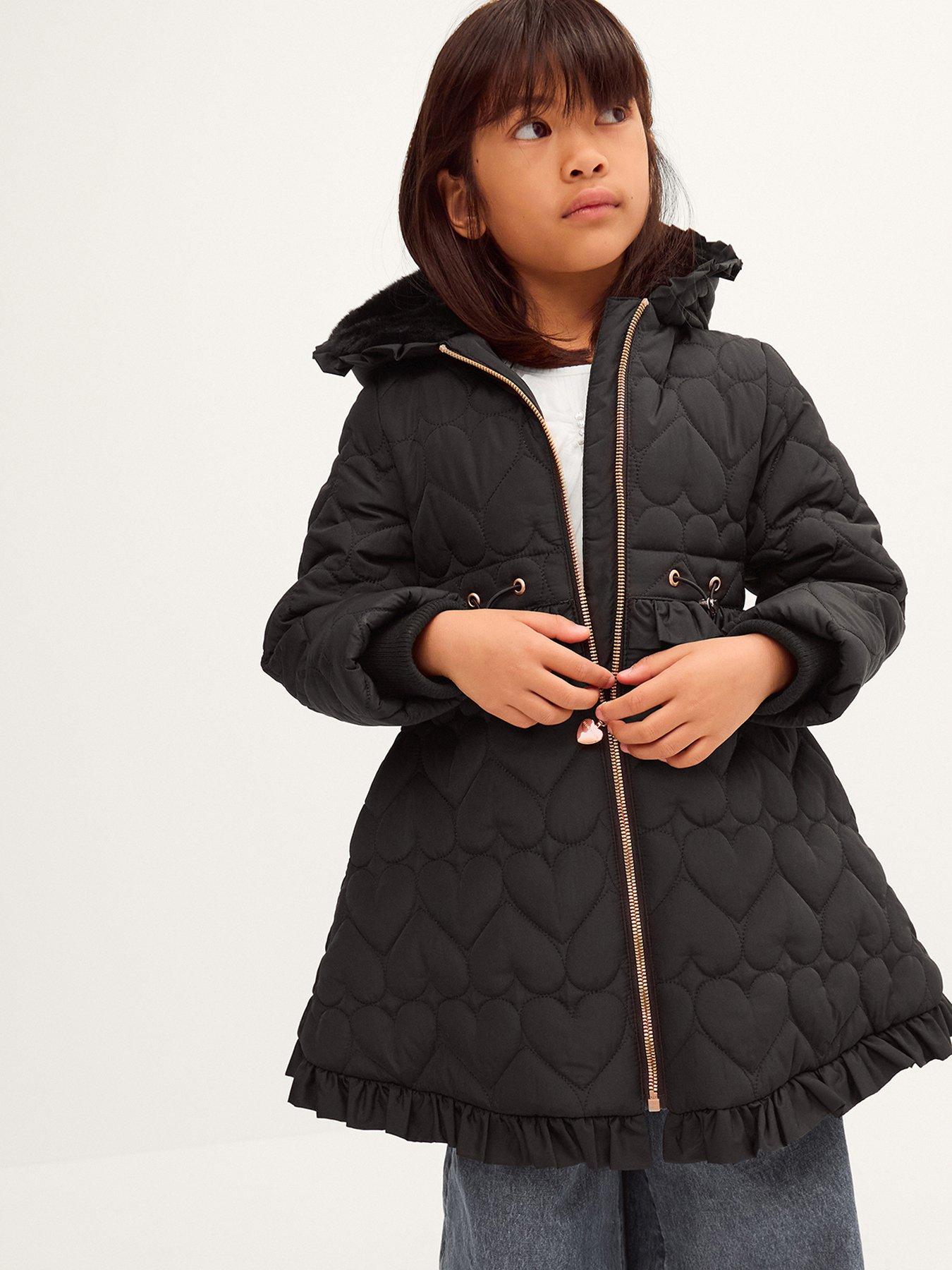 Image 1 of 4 of Monsoon Girls Padded Harriett Heart Coat - Black