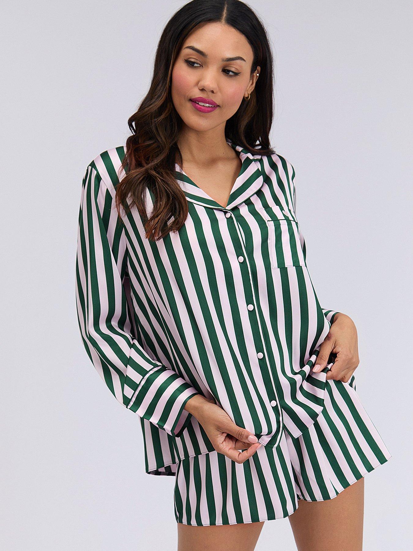 Boux Avenue Stripe Oversized Short Pj Set - Deep Green