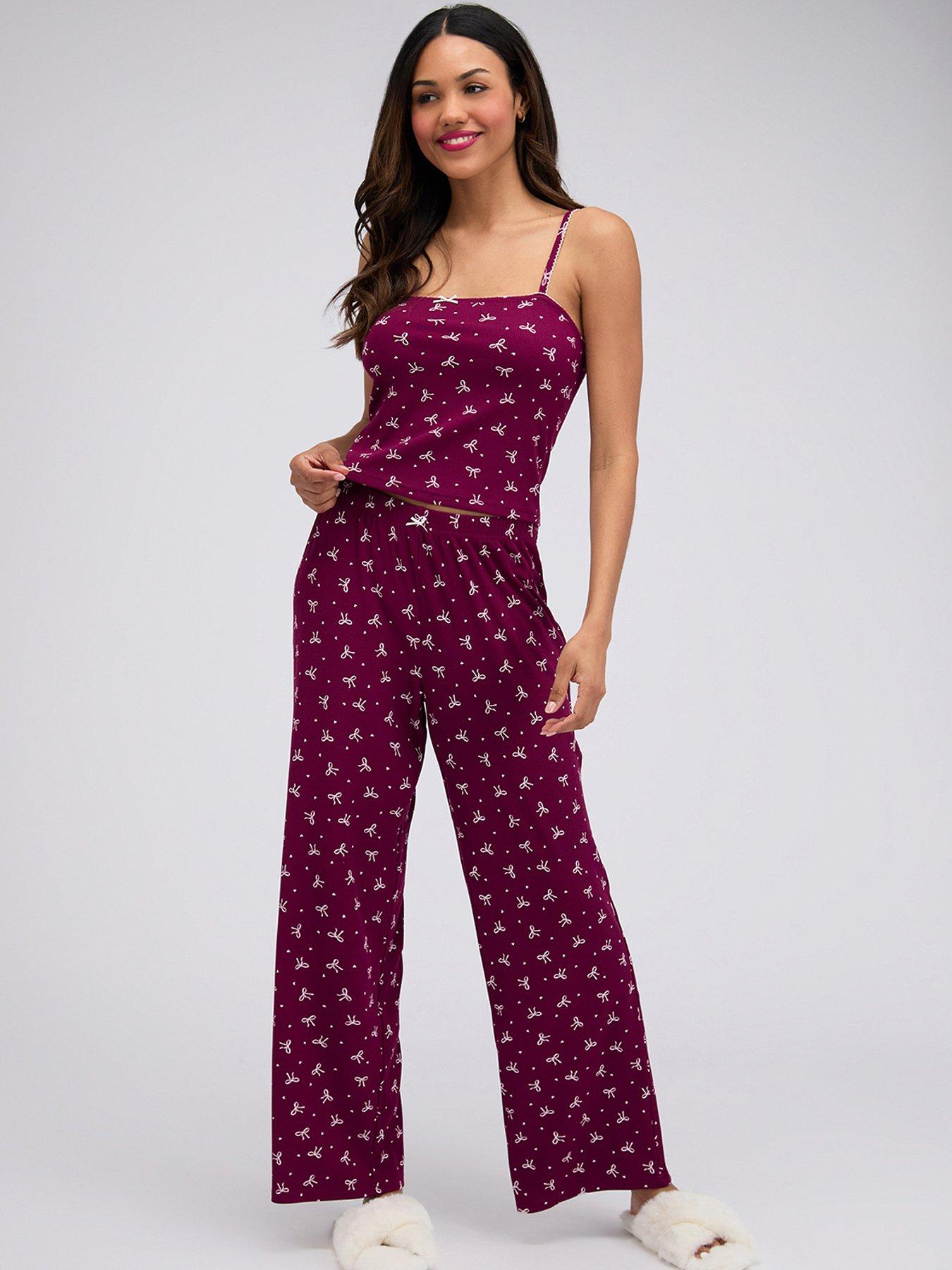 Image 7 of 7 of Boux Avenue Bow Rib Cami Pyjama Set - Plum