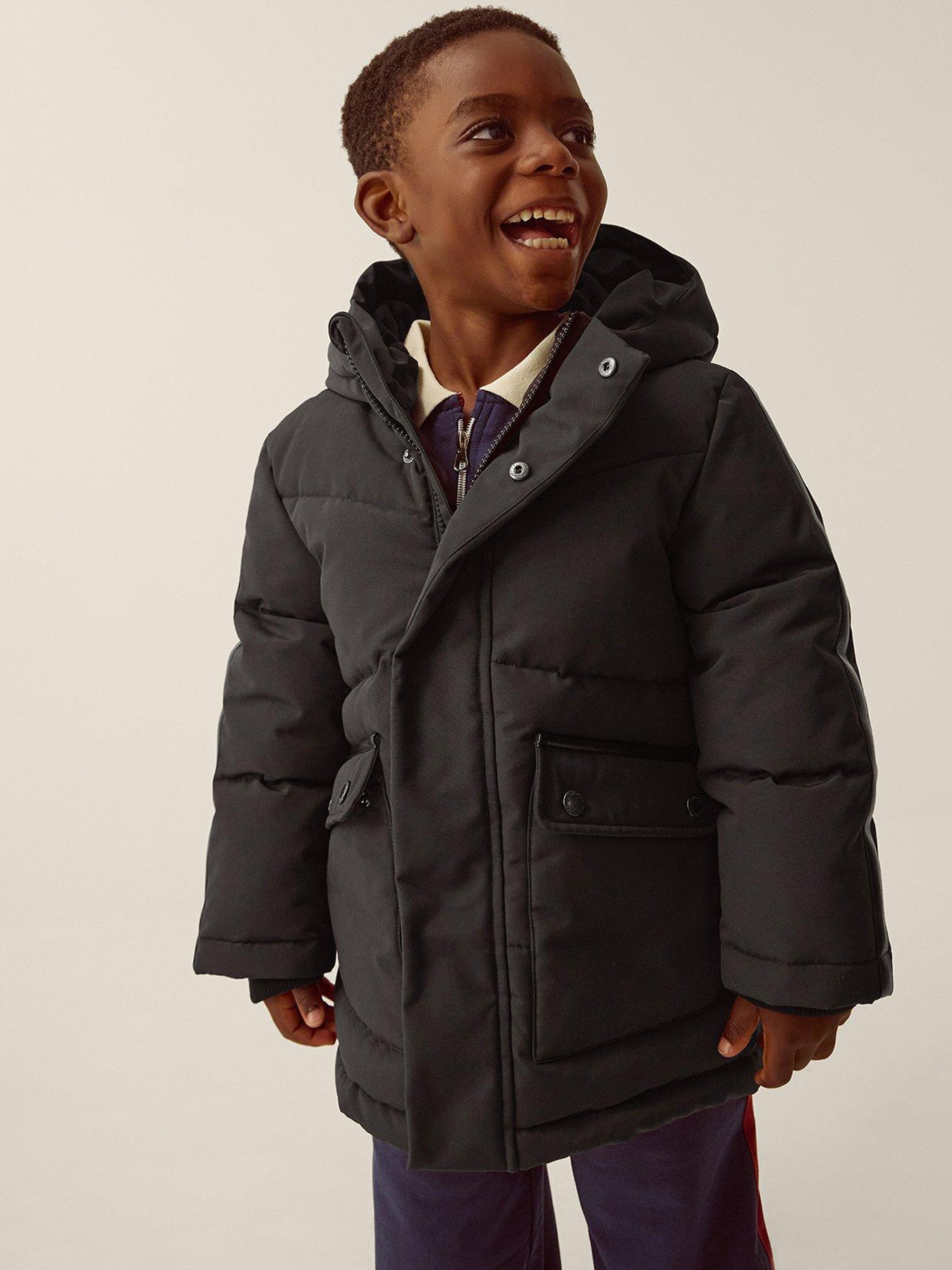 Monsoon Boys' Hooded Padded Winter Coat with Utility Pocket Details - Black