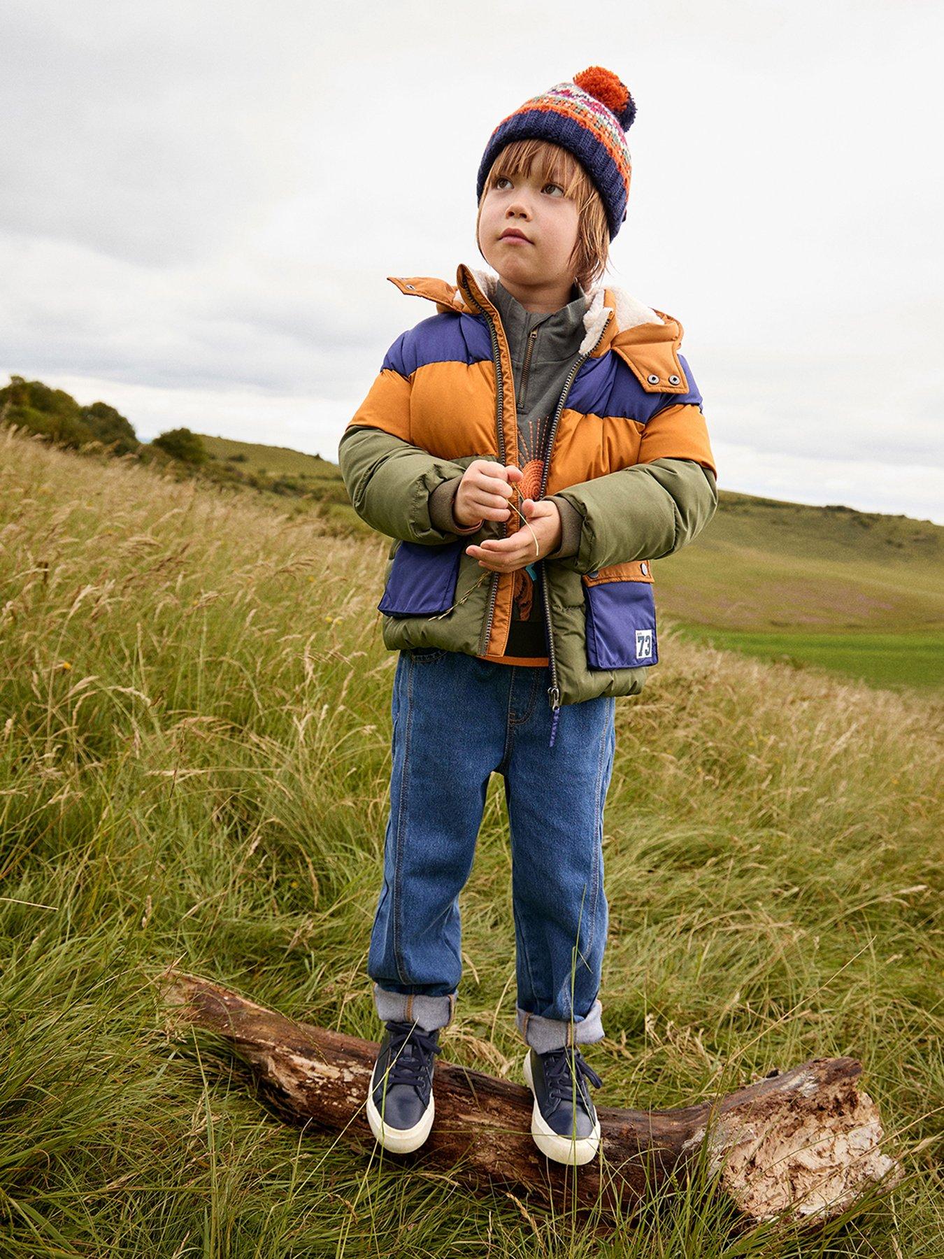 Monsoon Boys' Colour Block Puffer Coat with Hood and Utility Pockets - Multi