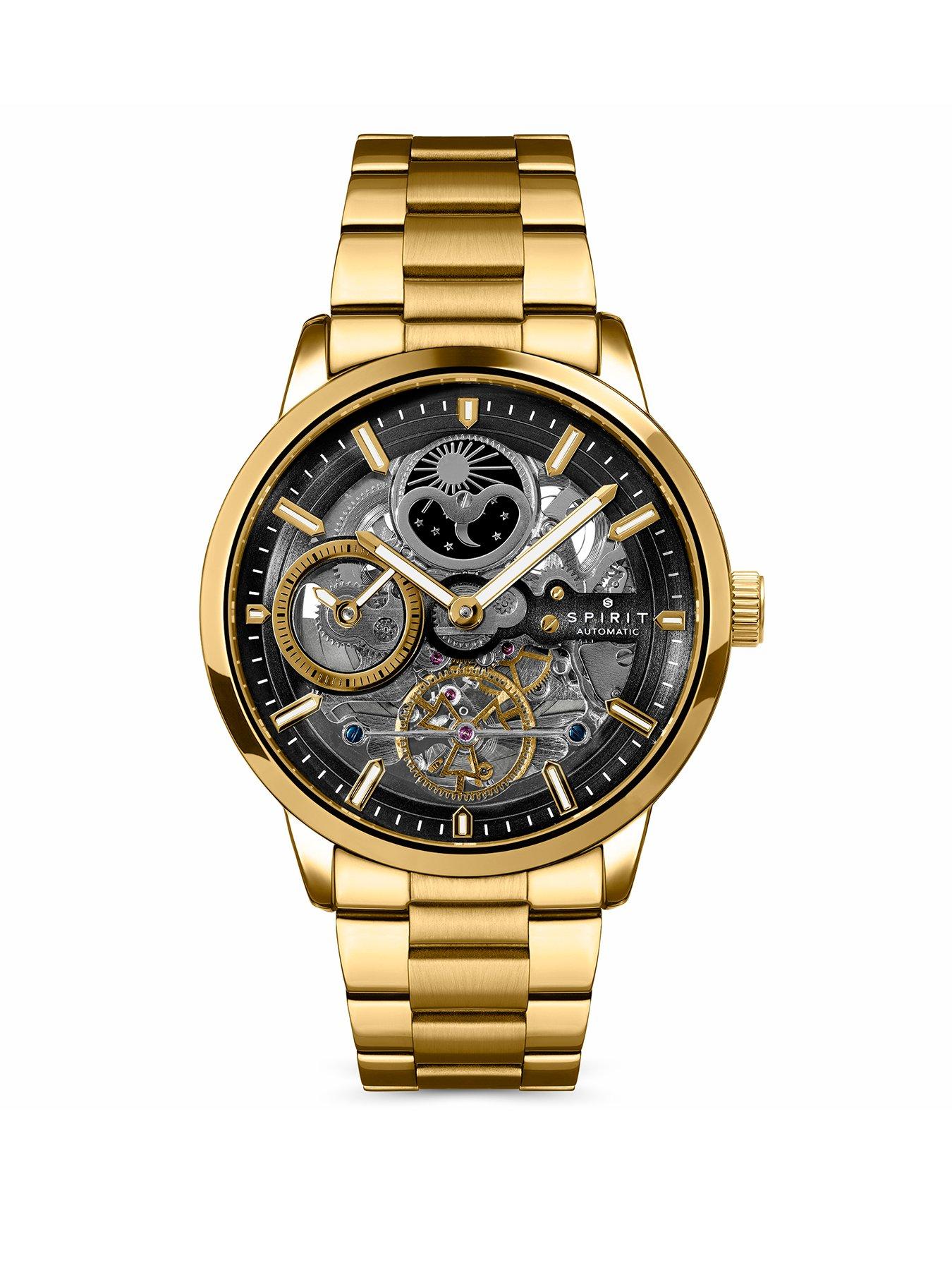Spirit Gents Gold Plated Sun Moon Automatic Bracelet Watch