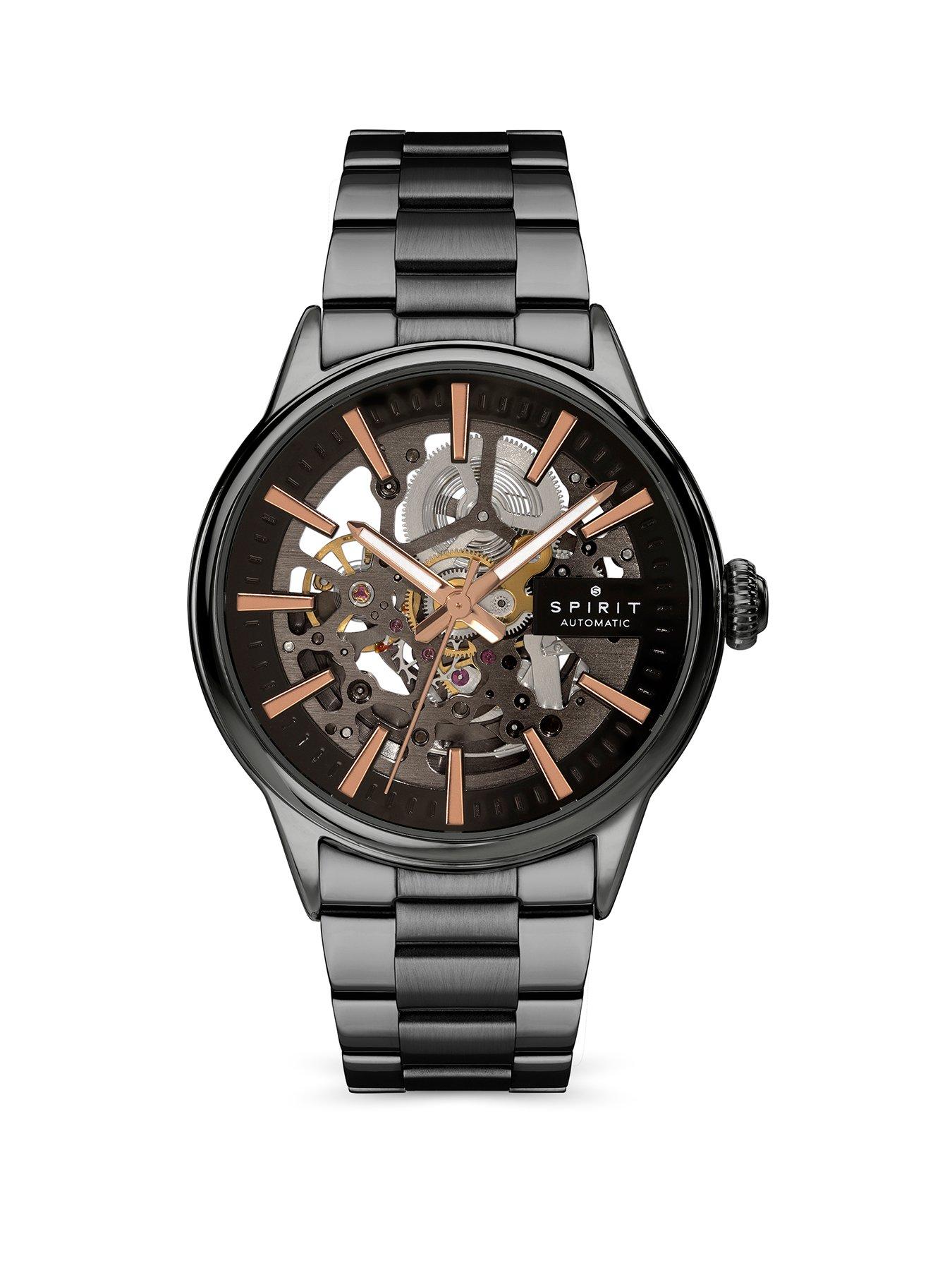 Spirit Gents Skeleton Automatic Black Plated Bracelet Watch