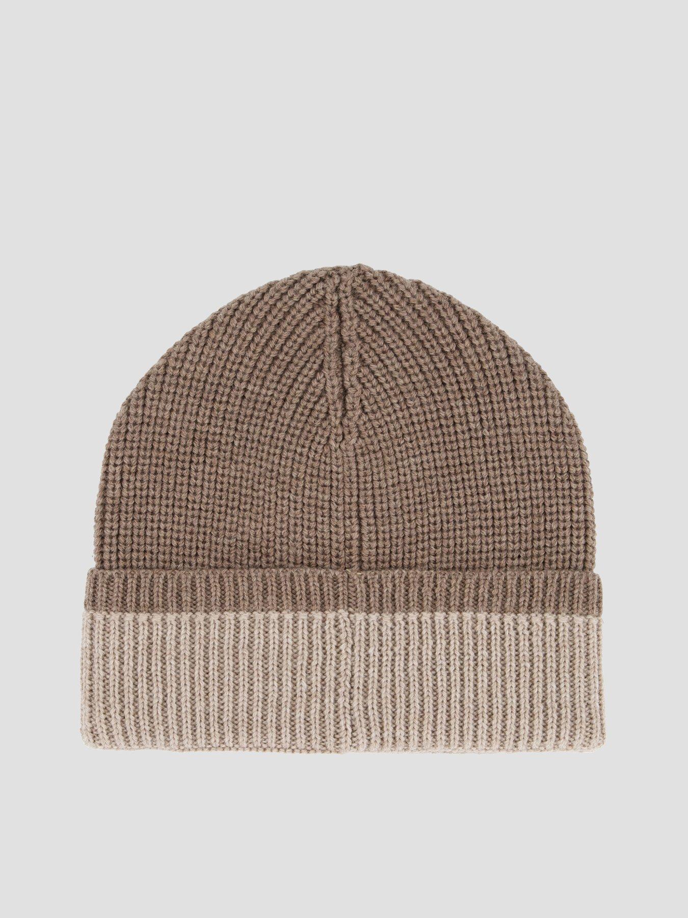 Image 2 of 4 of Hackett Mens Hackett London Merino Wool Turn-Up Two-Tone Beanie - Beige