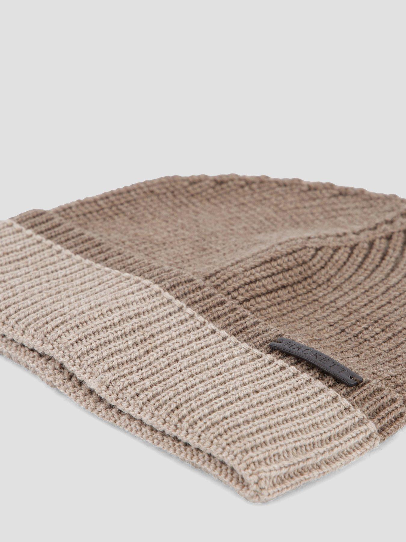 Image 4 of 4 of Hackett Mens Hackett London Merino Wool Turn-Up Two-Tone Beanie - Beige