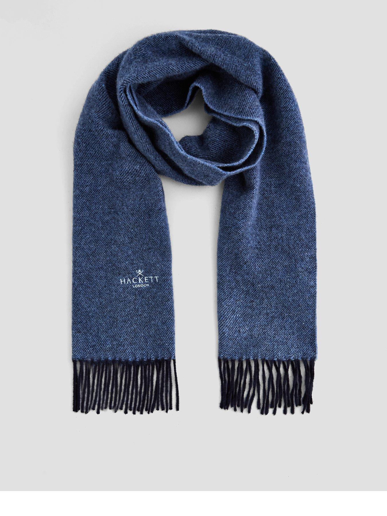 Image 1 of 4 of Hackett Mens Twill Wool Cashmere Fringed Scarf - Navy