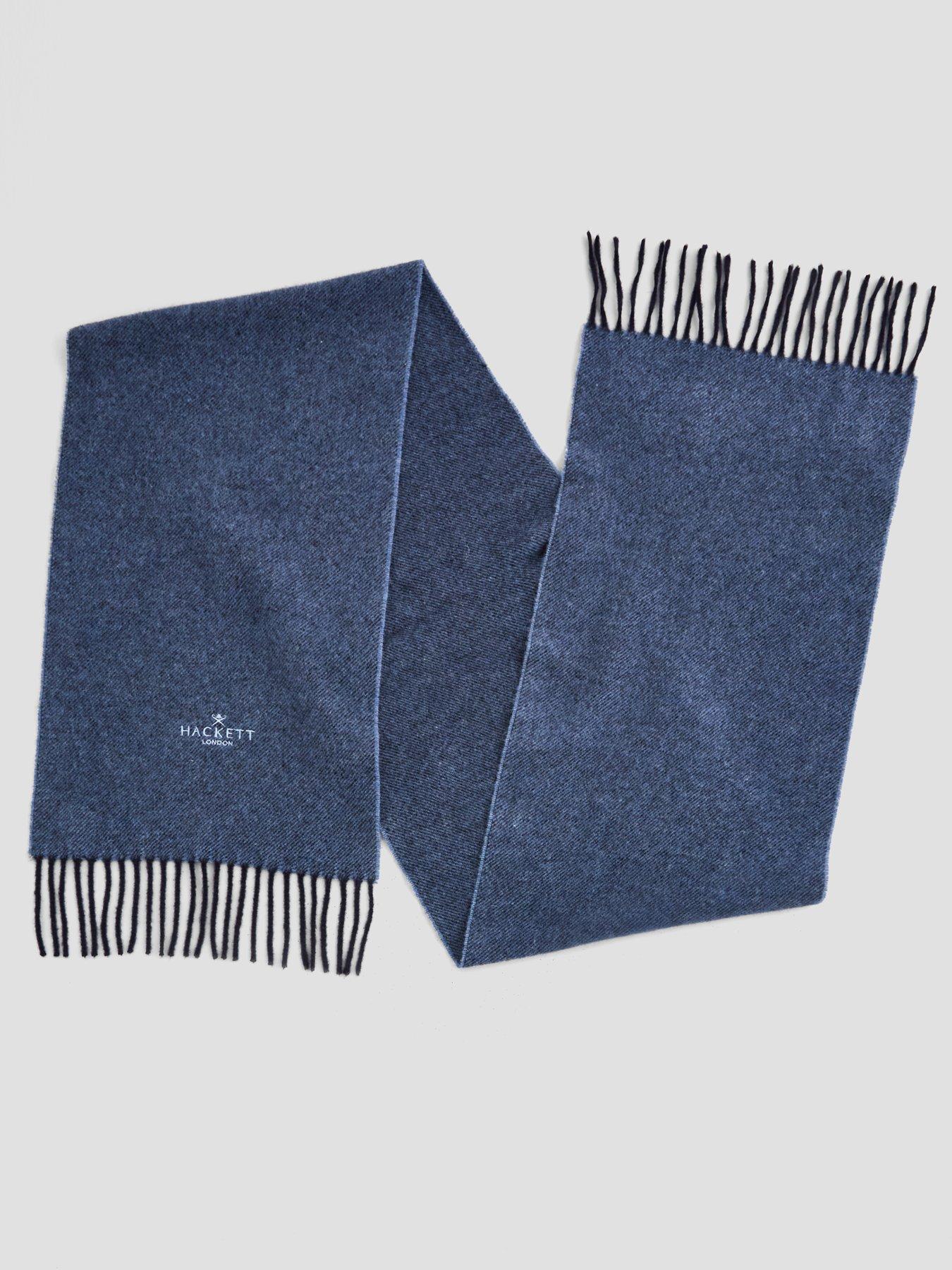 Image 2 of 4 of Hackett Mens Twill Wool Cashmere Fringed Scarf - Navy