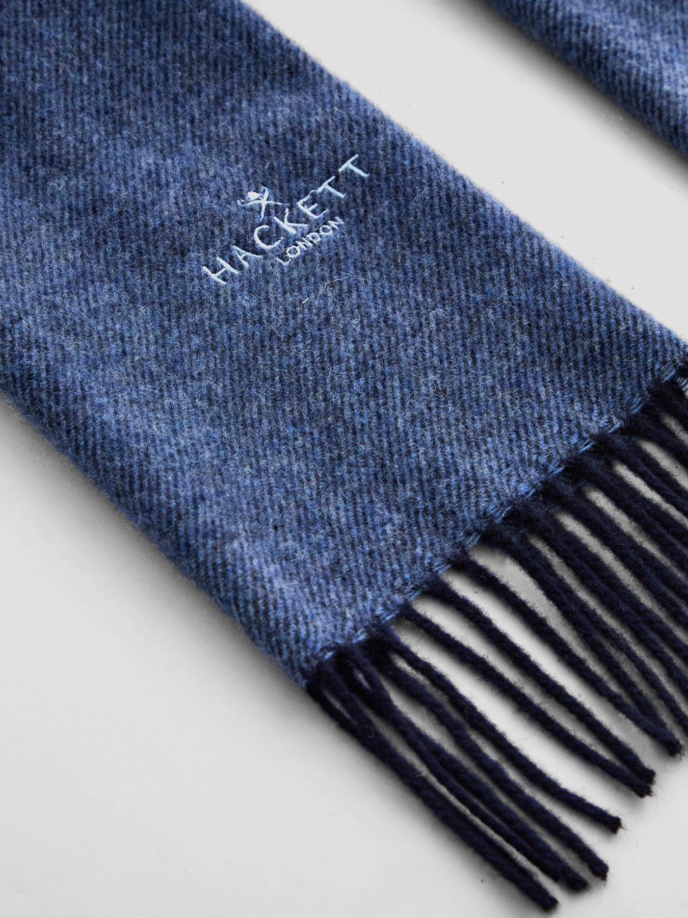 Image 3 of 4 of Hackett Mens Twill Wool Cashmere Fringed Scarf - Navy