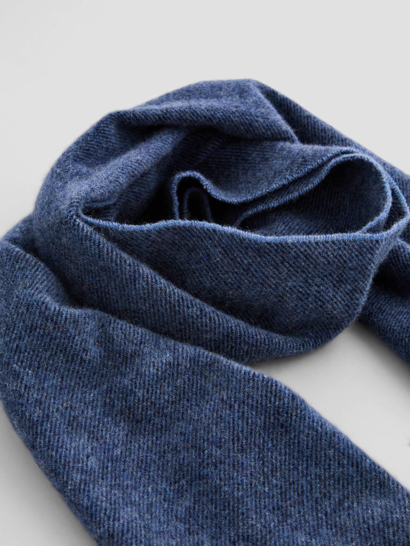 Image 4 of 4 of Hackett Mens Twill Wool Cashmere Fringed Scarf - Navy