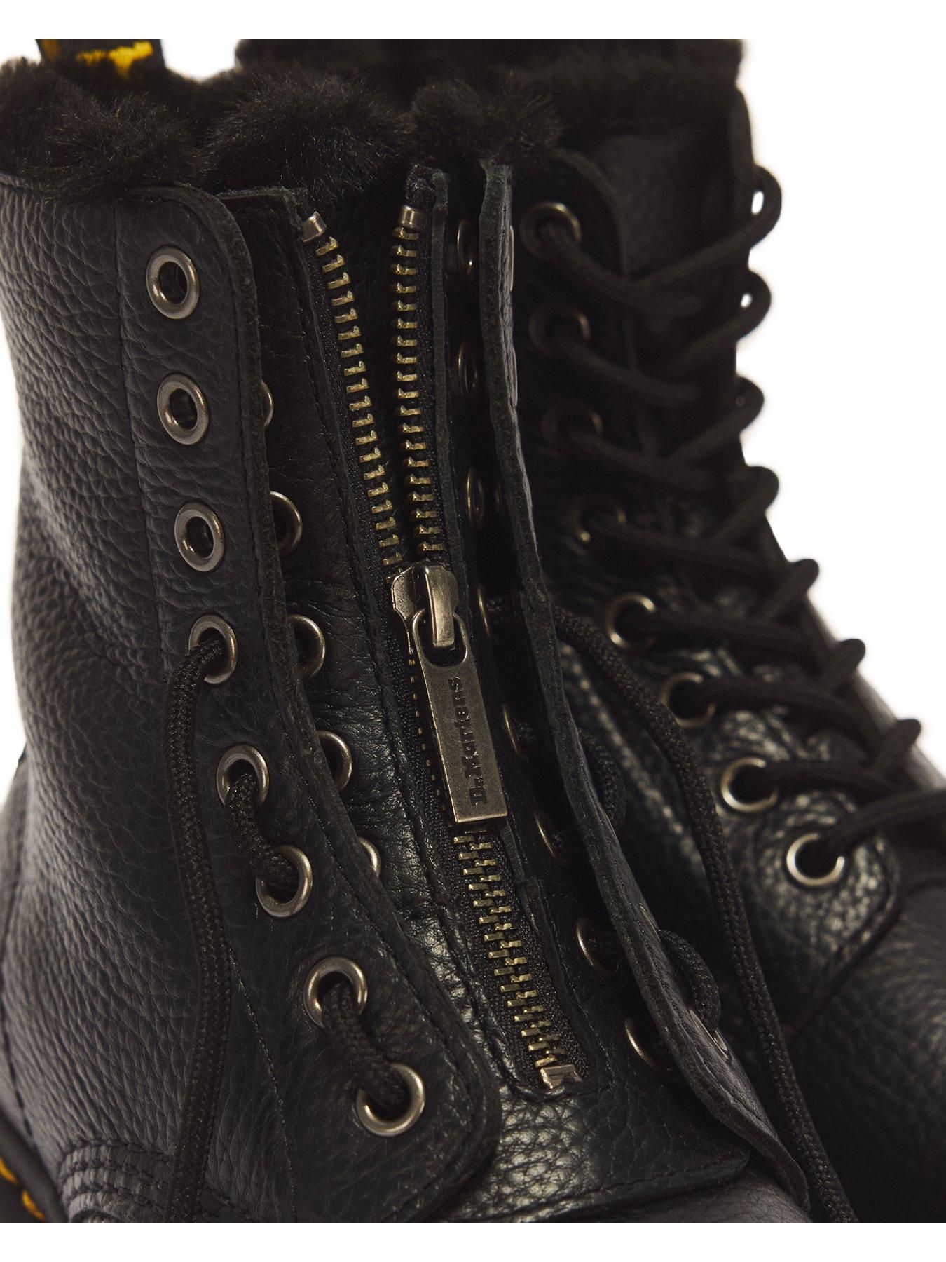 Image 6 of 7 of Dr Martens Womens Zip Front Lace Up Leather Ankle Boots - Black