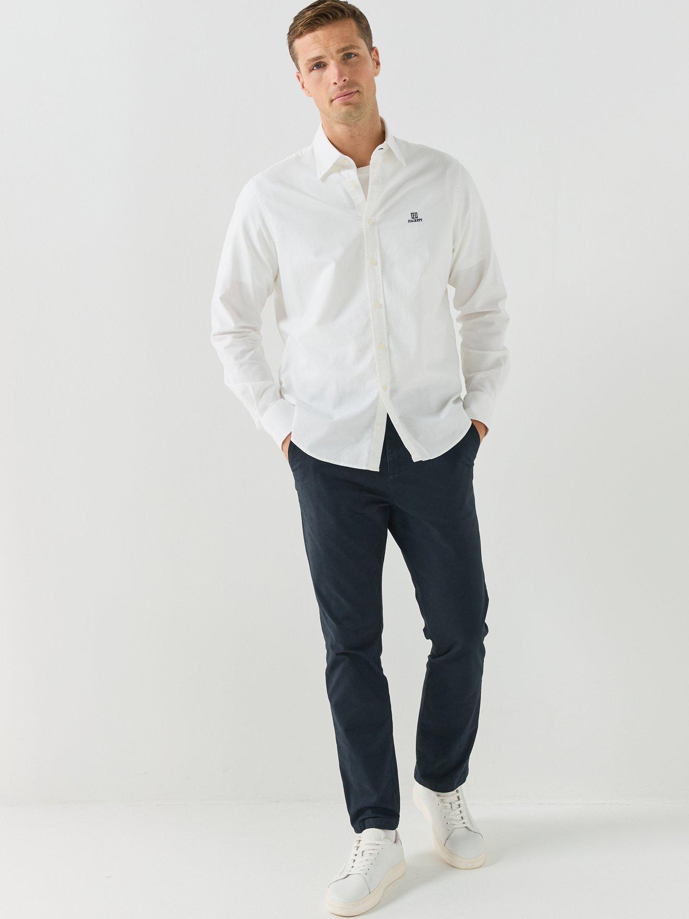 Image 3 of 6 of Hackett Mens Button-Down Collar Oxford Long Sleeve Shirt - White