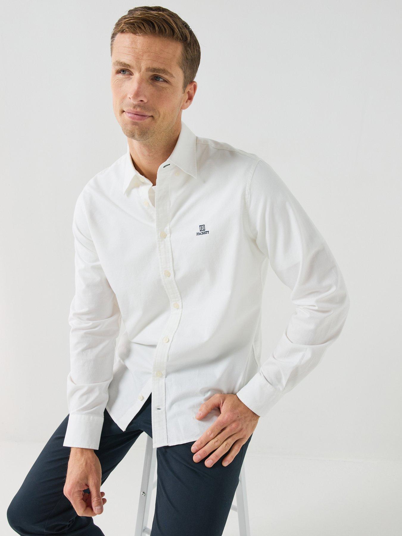 Image 4 of 6 of Hackett Mens Button-Down Collar Oxford Long Sleeve Shirt - White