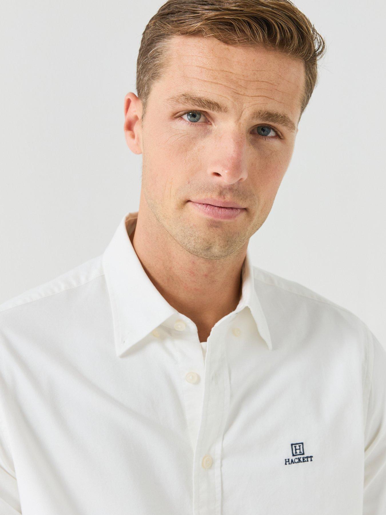 Image 6 of 6 of Hackett Mens Button-Down Collar Oxford Long Sleeve Shirt - White
