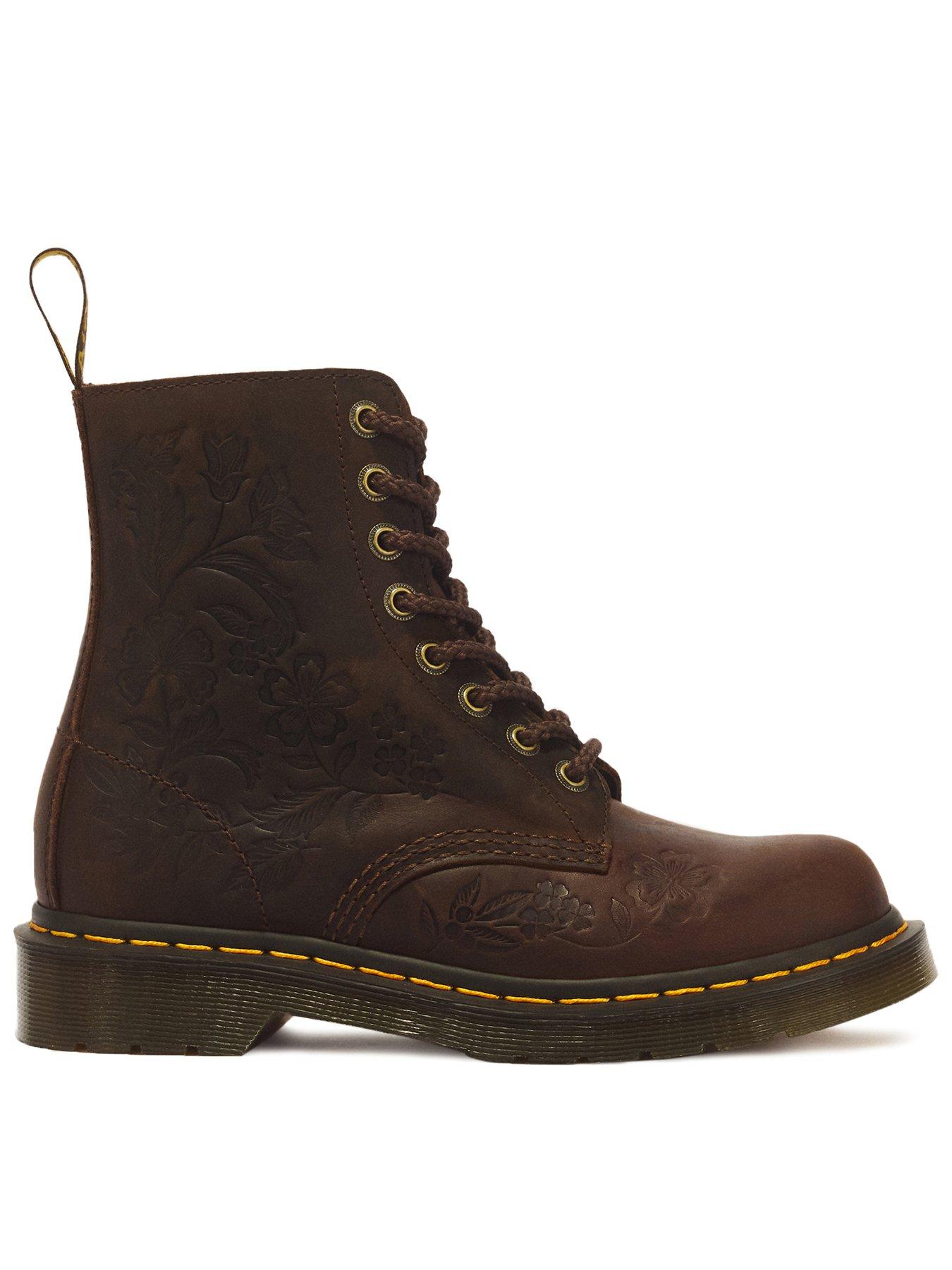 Dr. Martens Brown 1460 Pascal Deboss Floral 8 Eye Crazy Horse Leather Boots Women's Size 6 - Image 3