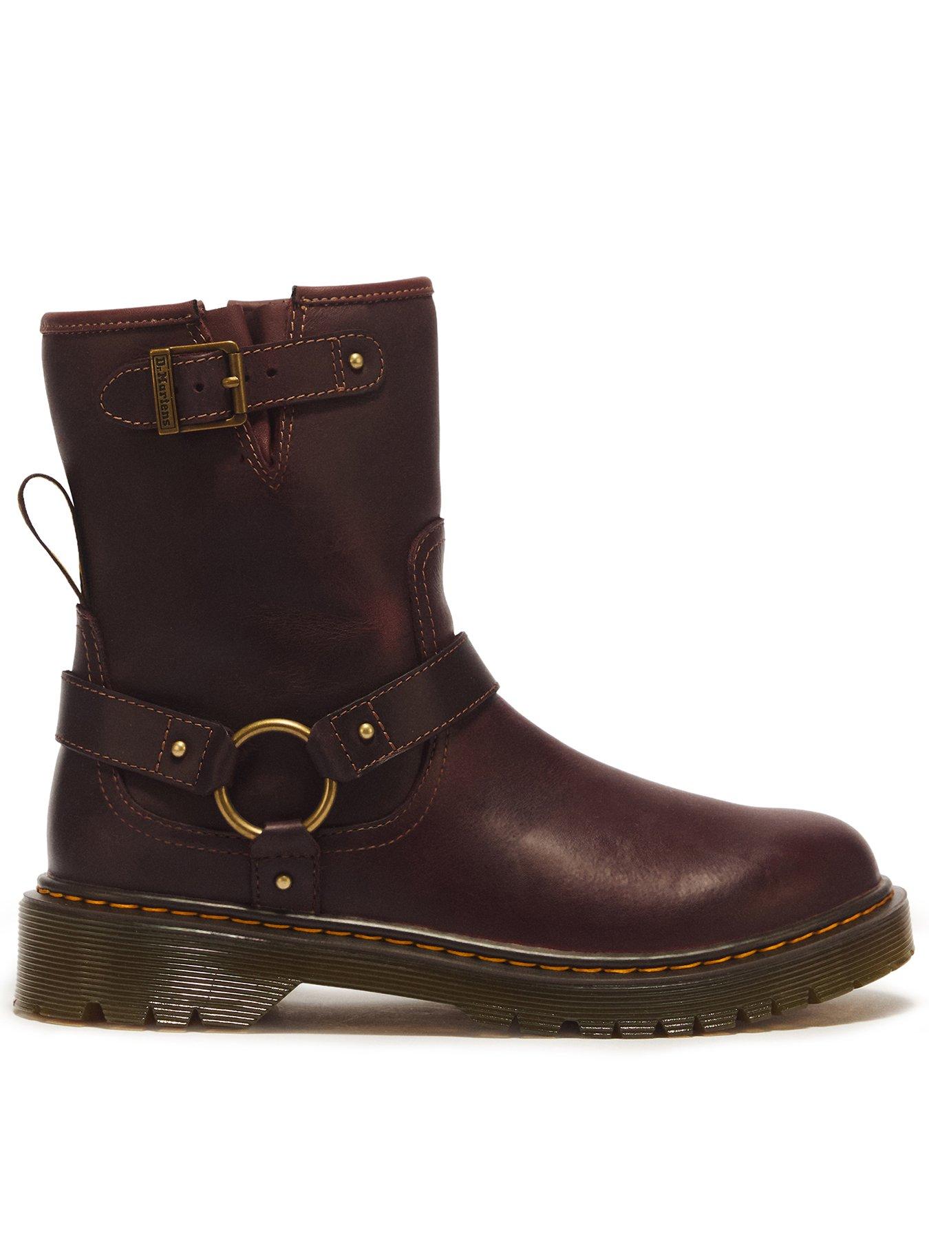 Image 1 of 7 of Dr Martens Youth Genaya Leather Harness Rigger Boots - Brown