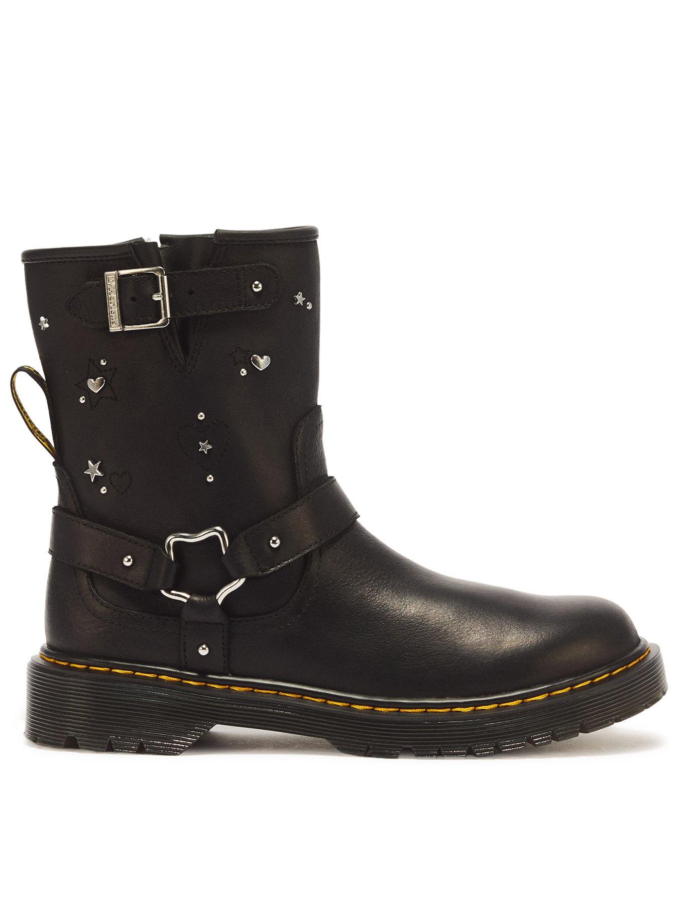 Dr Martens Girls' Genaya Harness Hearts  &  Stars Biker Boots - Black