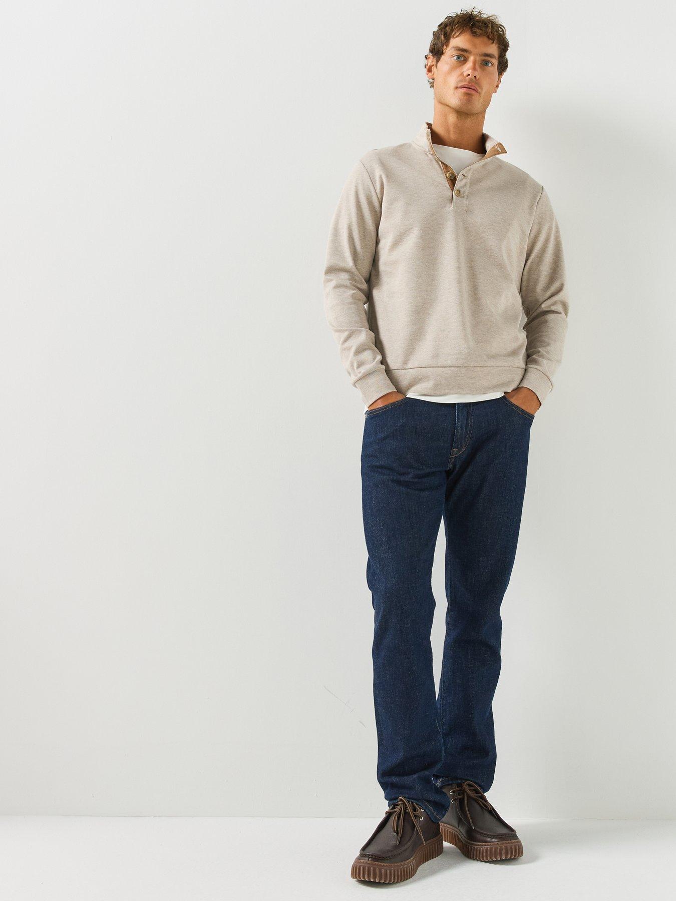 Image 3 of 6 of Hackett London Twill Jacquard Placket Button Neck Sweatshirt - Beige