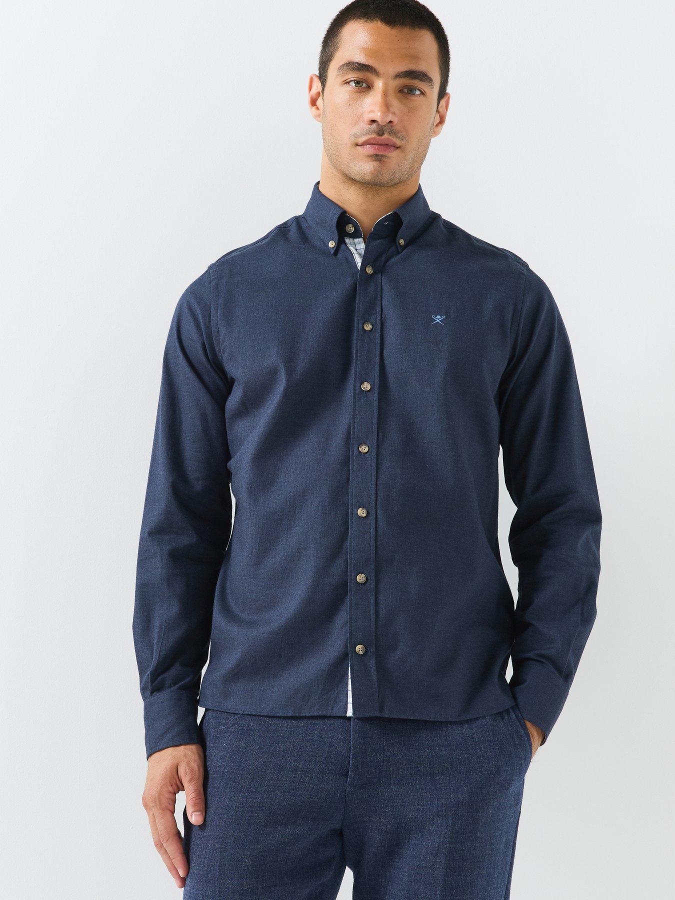 Image 1 of 6 of Hackett London Flannel Multi Trim Longsleeve Shirt - Navy
