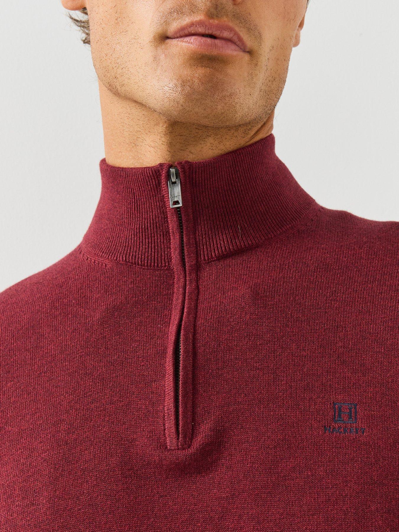Image 4 of 5 of Hackett Heritage Cotton Half Zip Knitted Jumper - Burgundy