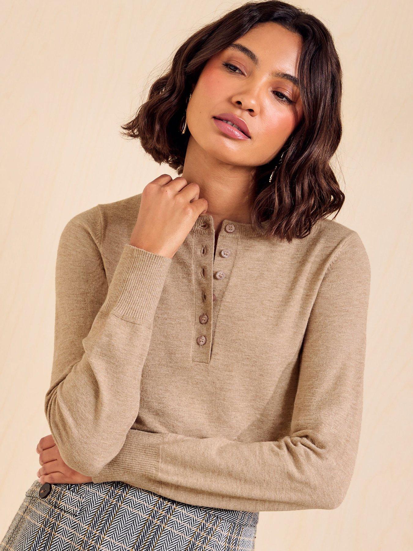 Image 4 of 5 of Friends Like These Crew Neck Henley Jumper - Beige