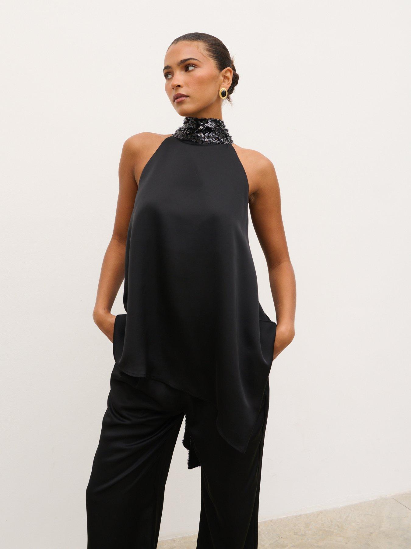 Image 1 of 5 of Pretty Lavish Reese Sequin Scarf Top - Black