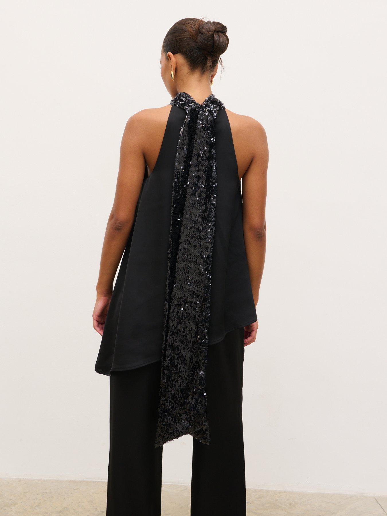 Image 2 of 5 of Pretty Lavish Reese Sequin Scarf Top - Black
