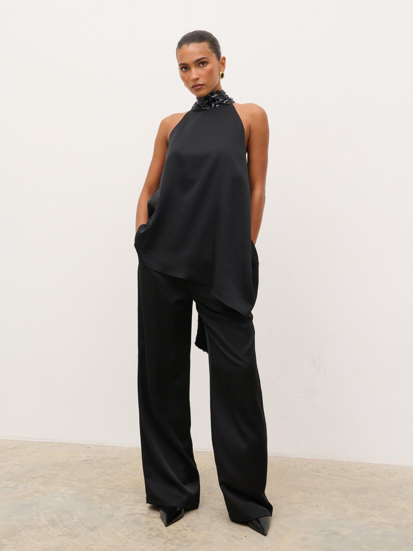Image 3 of 5 of Pretty Lavish Reese Sequin Scarf Top - Black