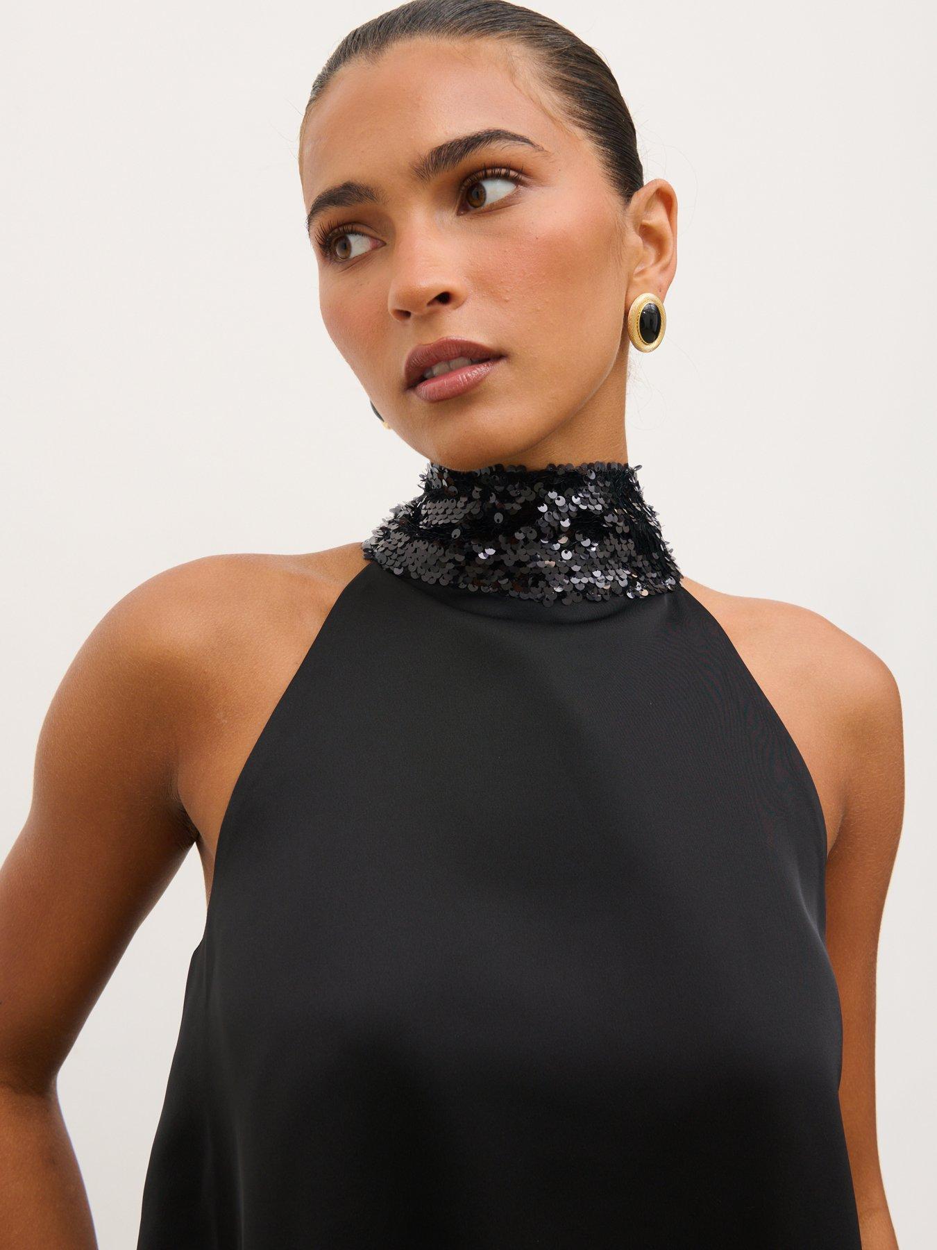 Image 4 of 5 of Pretty Lavish Reese Sequin Scarf Top - Black
