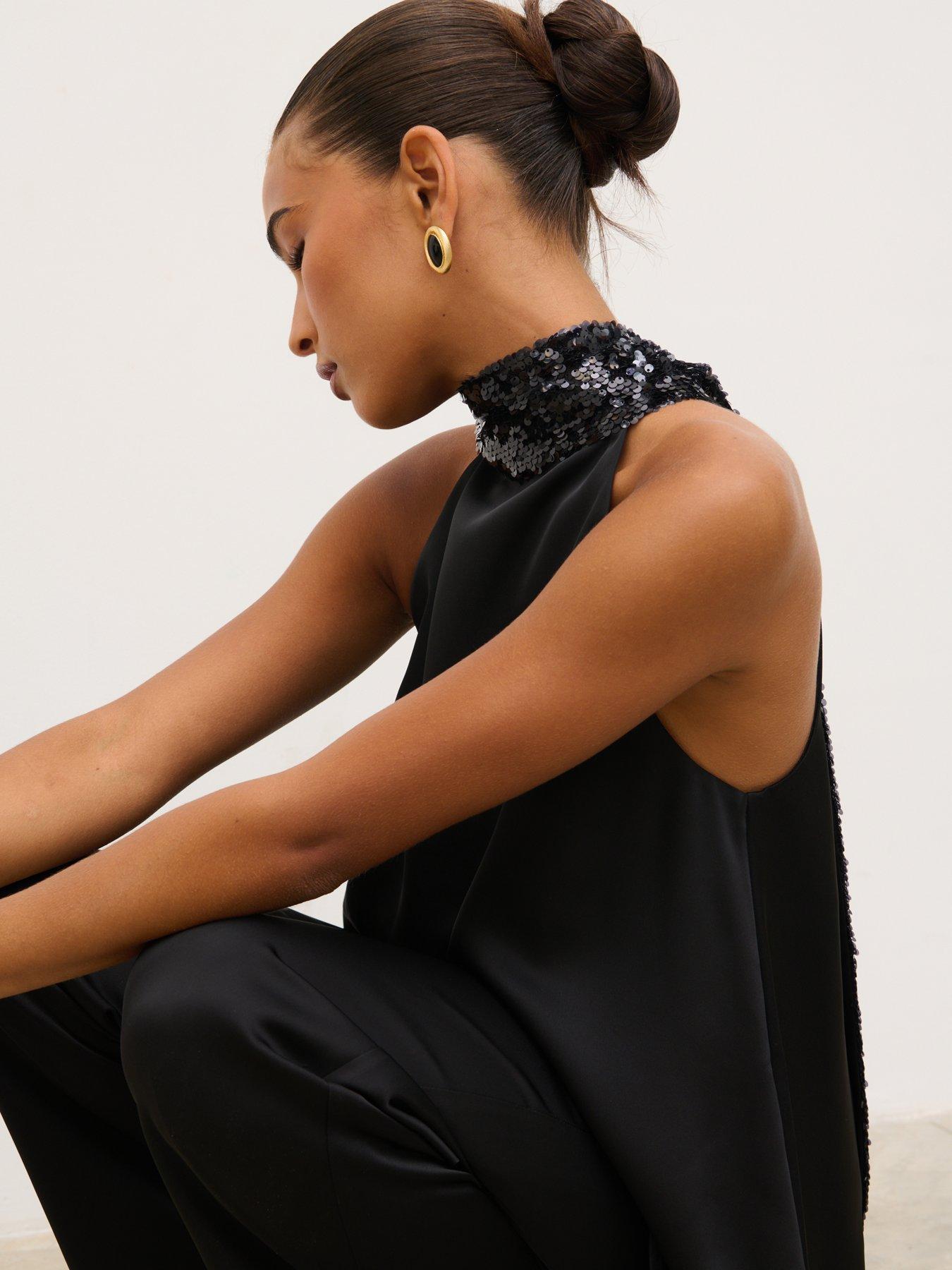 Image 5 of 5 of Pretty Lavish Reese Sequin Scarf Top - Black