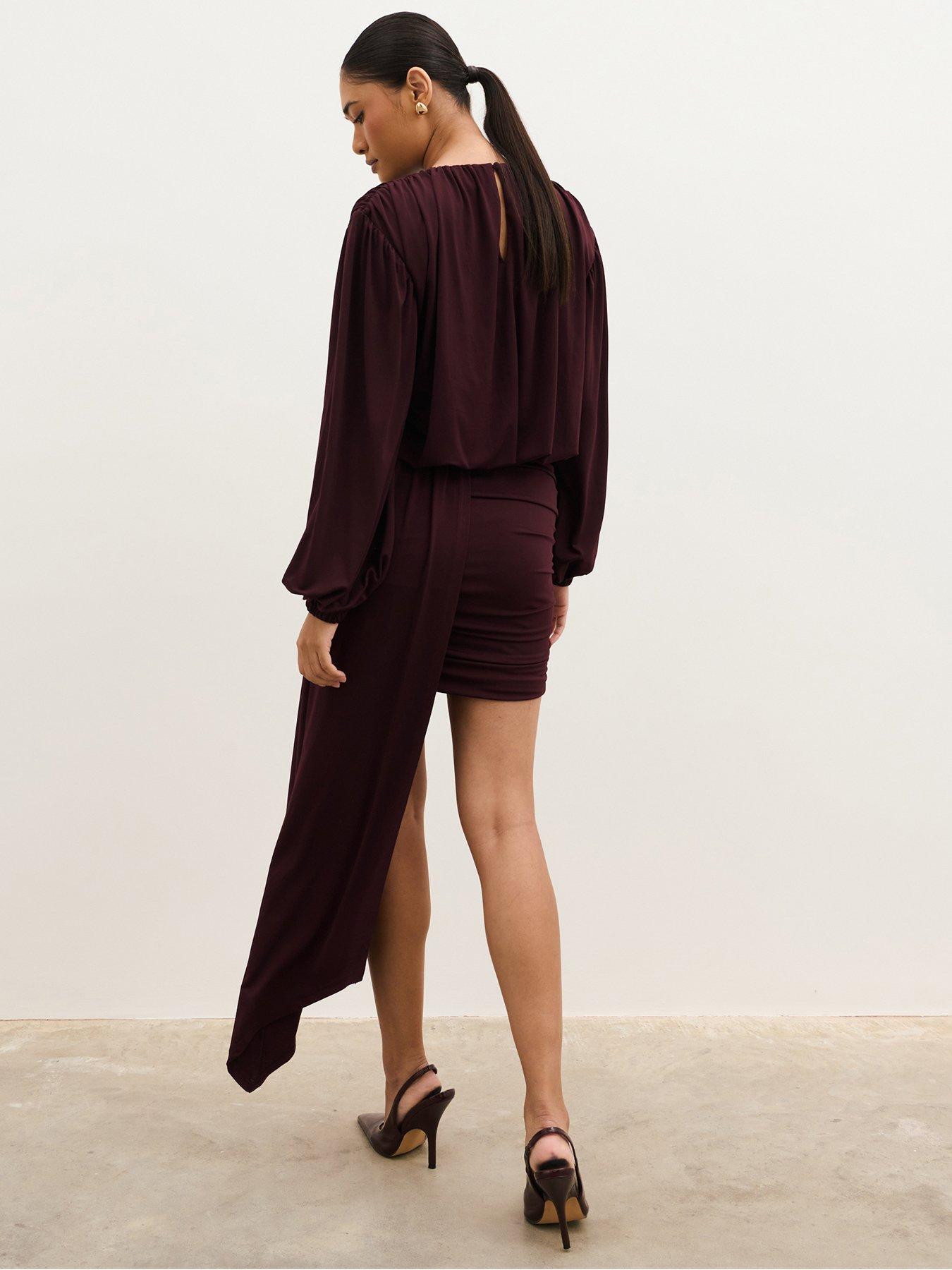 Image 2 of 5 of Pretty Lavish Womens Leonie Draped Ruched Jersey Mini Dress - Purple