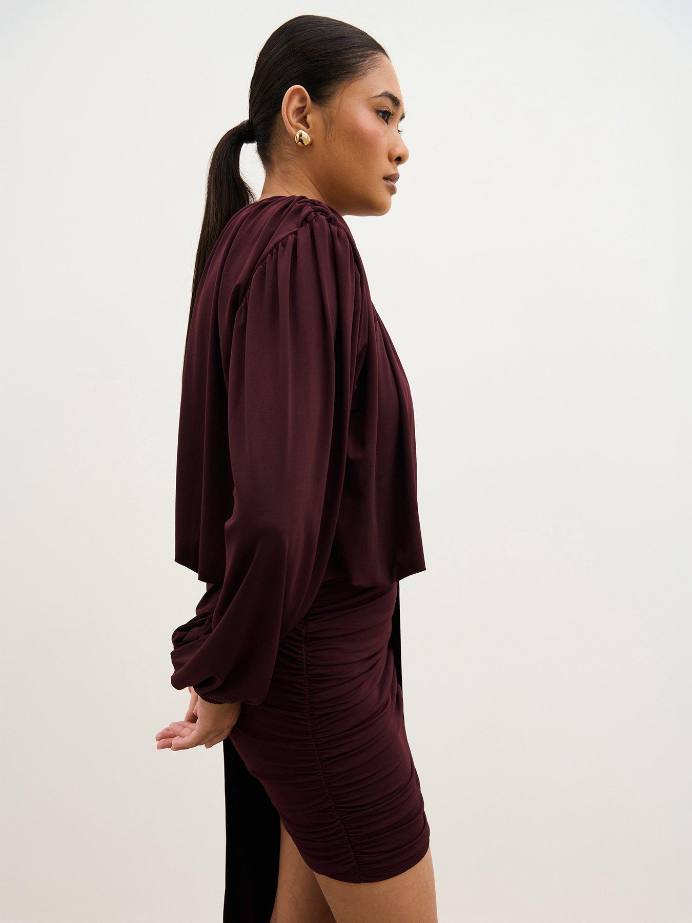 Image 4 of 5 of Pretty Lavish Womens Leonie Draped Ruched Jersey Mini Dress - Purple