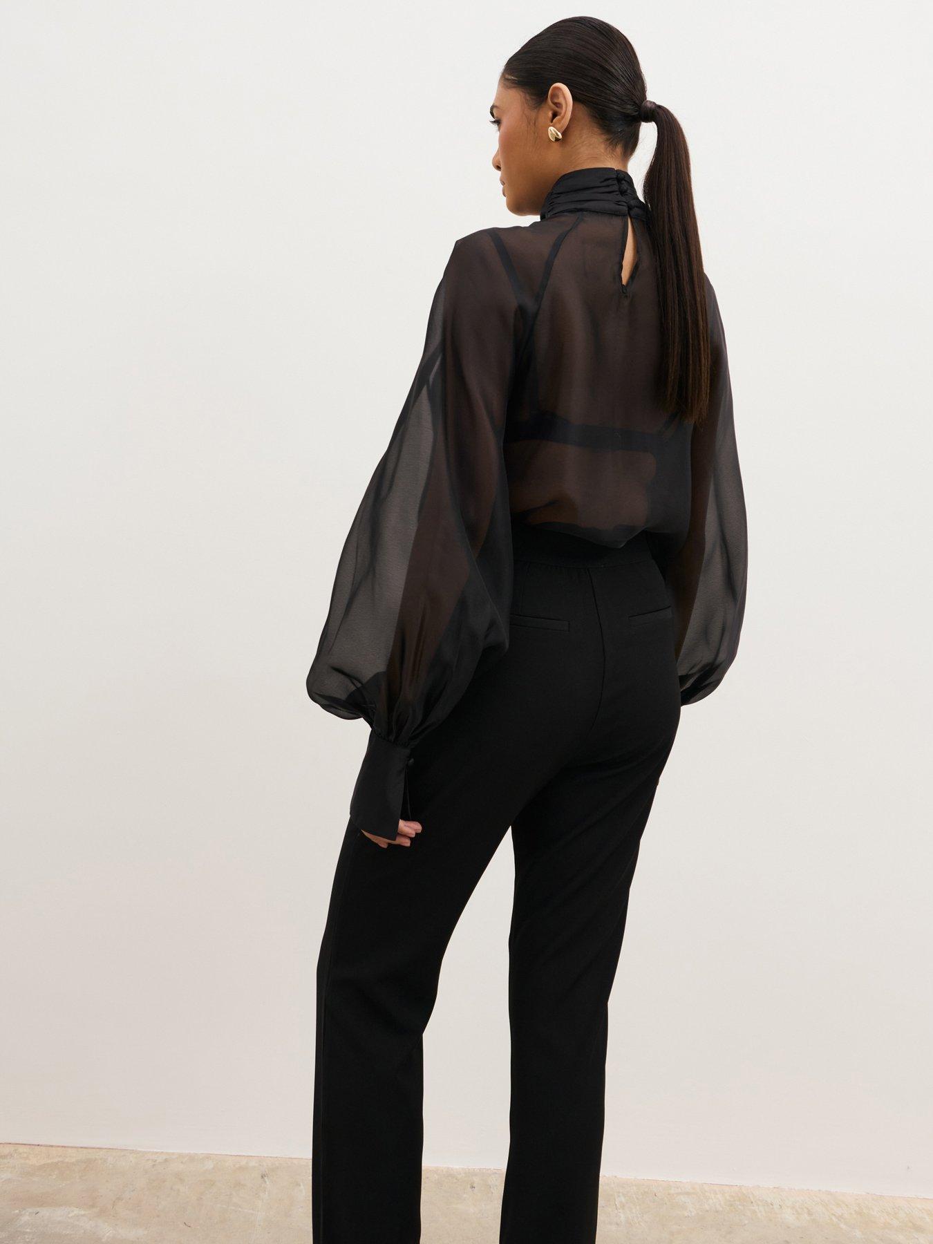 Image 2 of 5 of Pretty Lavish Womens Mika Organza Bow Sheer Sleeve Blouse - Black