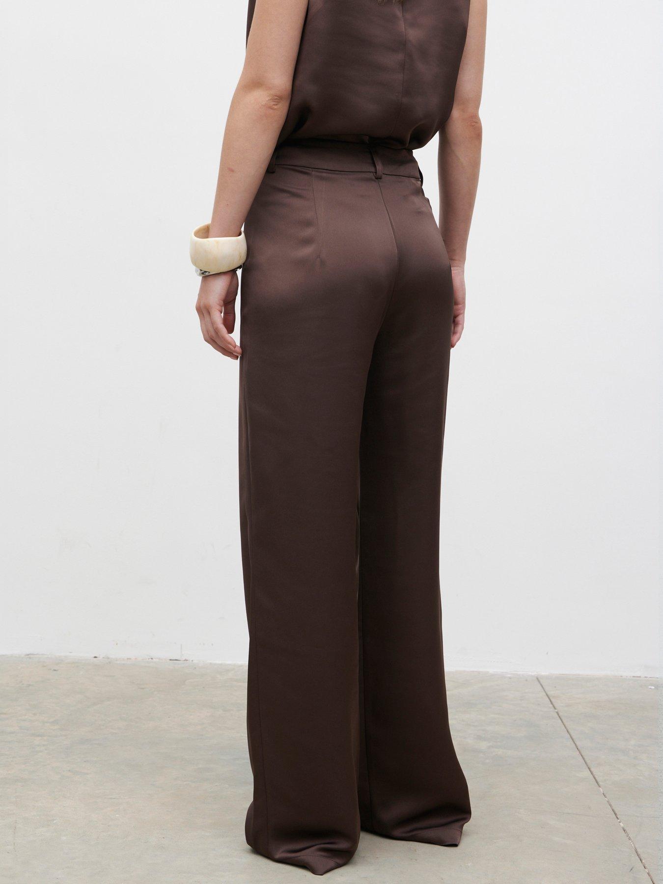 Image 2 of 3 of Pretty Lavish Womens Breya Wide Leg Pleated Tailored Trousers - Brown