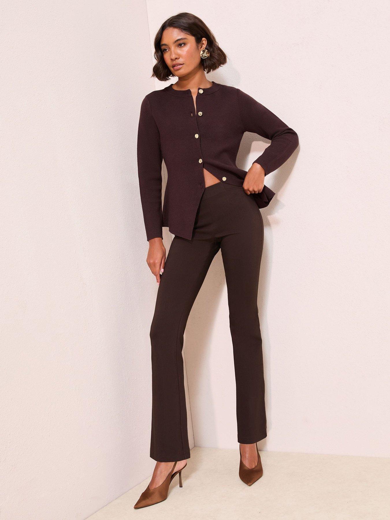 Image 3 of 5 of Friends Like These Brown Sculpting Stretch Flare Trousers