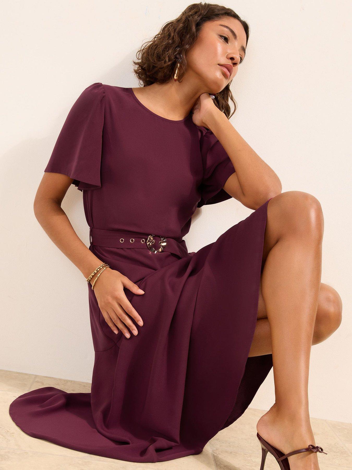 Image 4 of 6 of Friends Like These Berry Belt Work Midi - Red