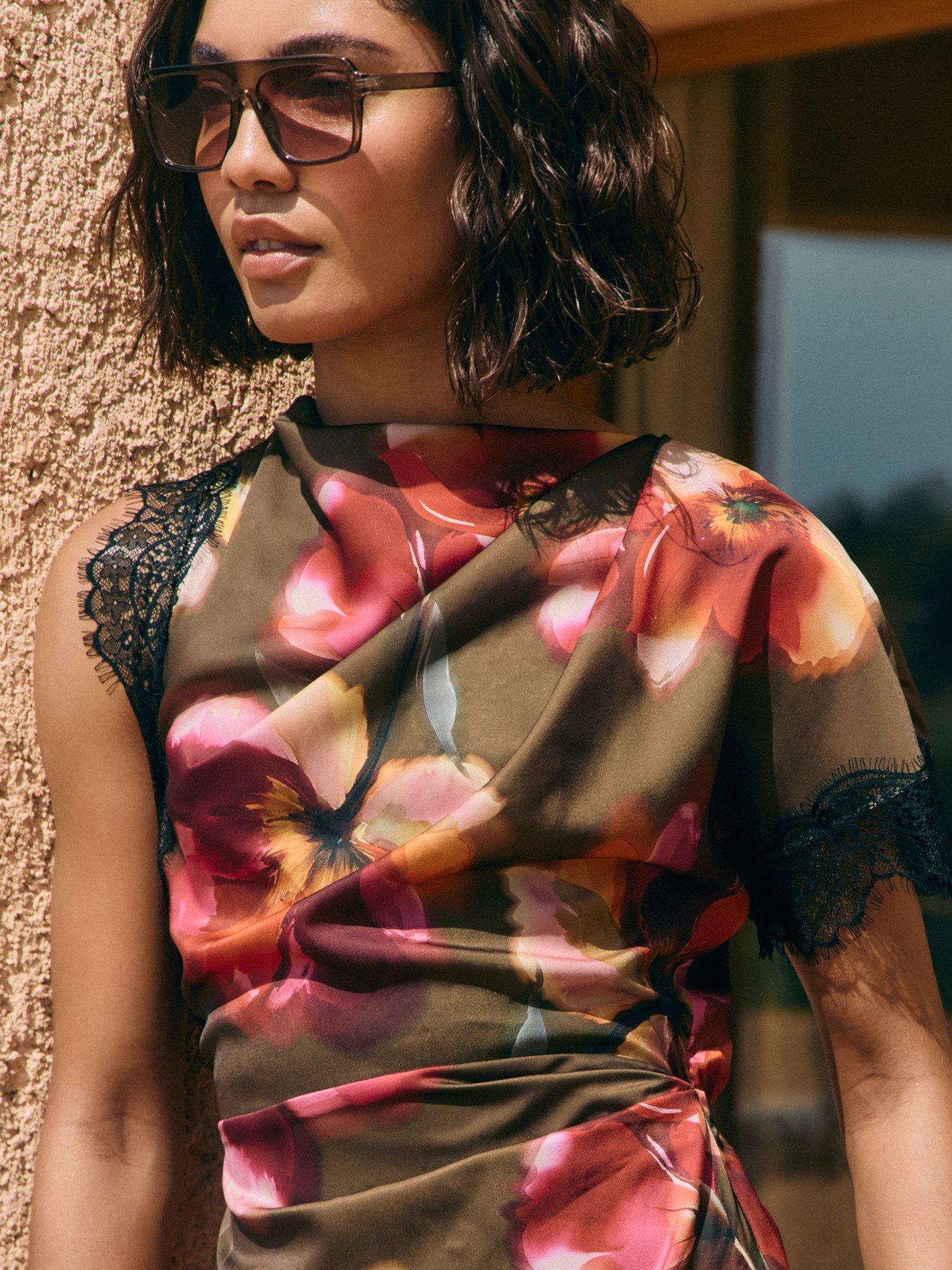 Image 4 of 5 of Friends Like These Olive Green Short Sleeve Lace Detail Midi Dress