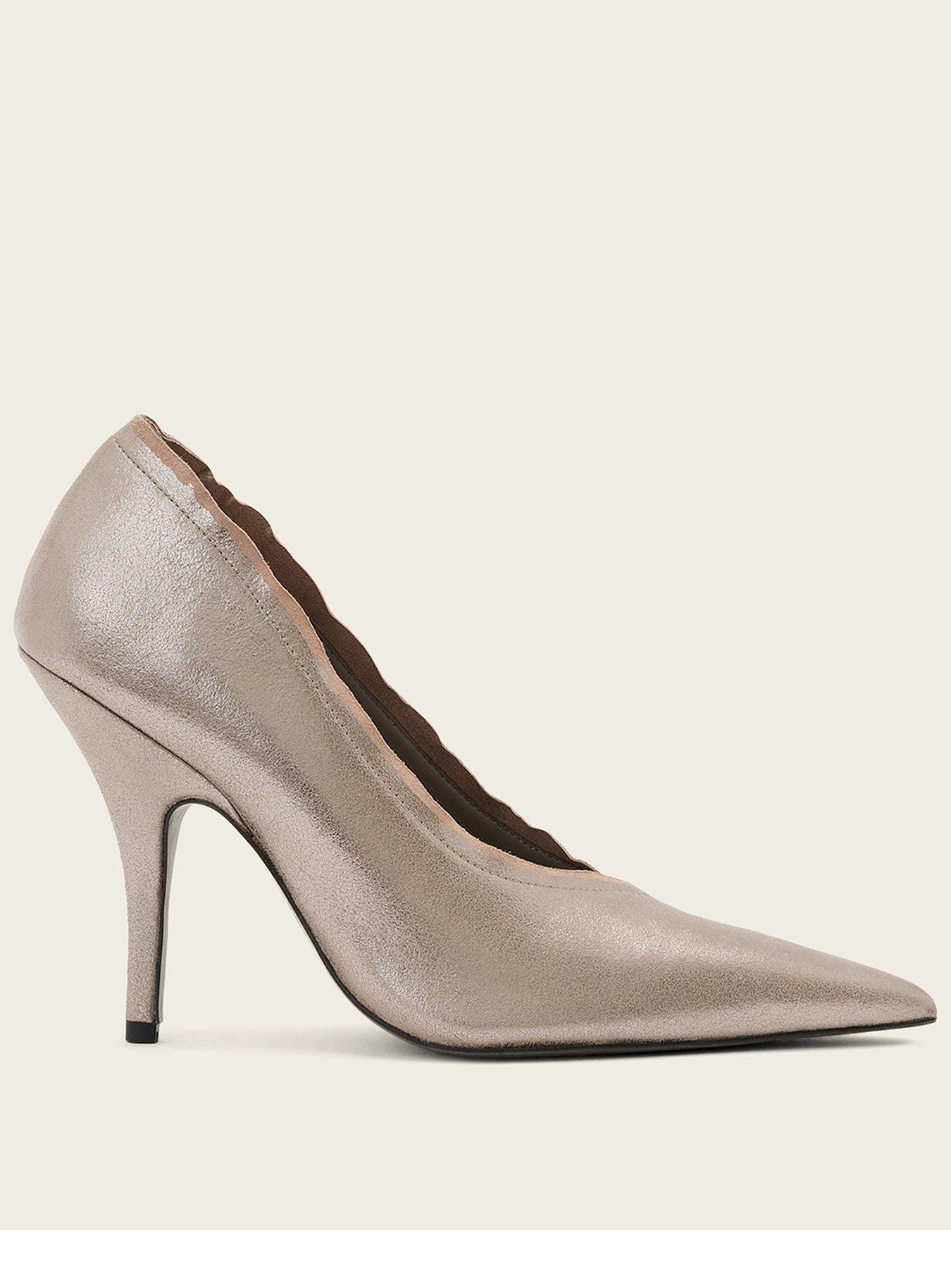 Image 1 of 7 of AllSaints Womens Metallic Pointed Toe Stiletto Court Shoes - Silver