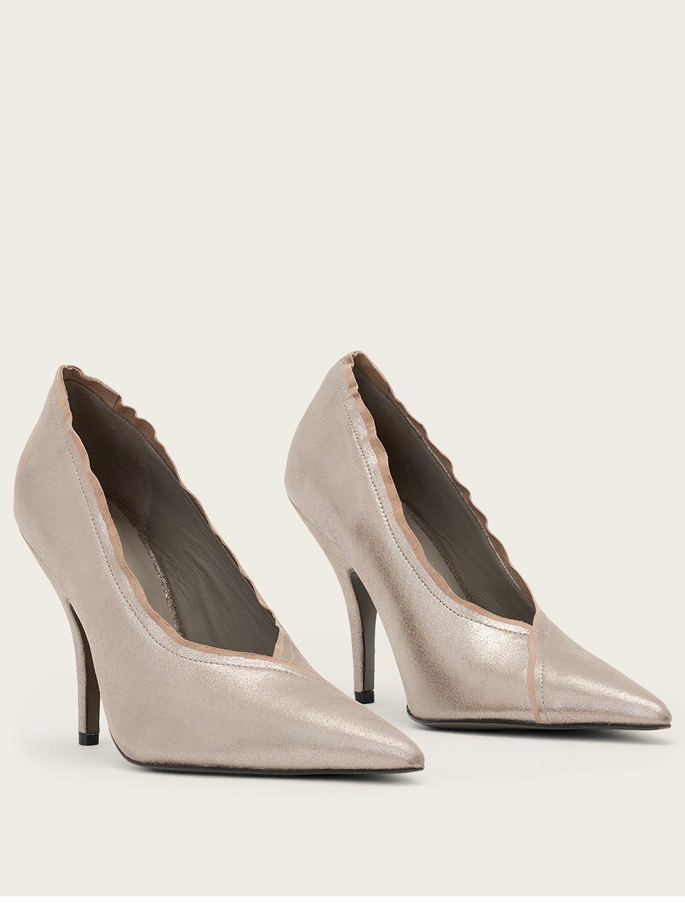 Image 2 of 7 of AllSaints Womens Metallic Pointed Toe Stiletto Court Shoes - Silver