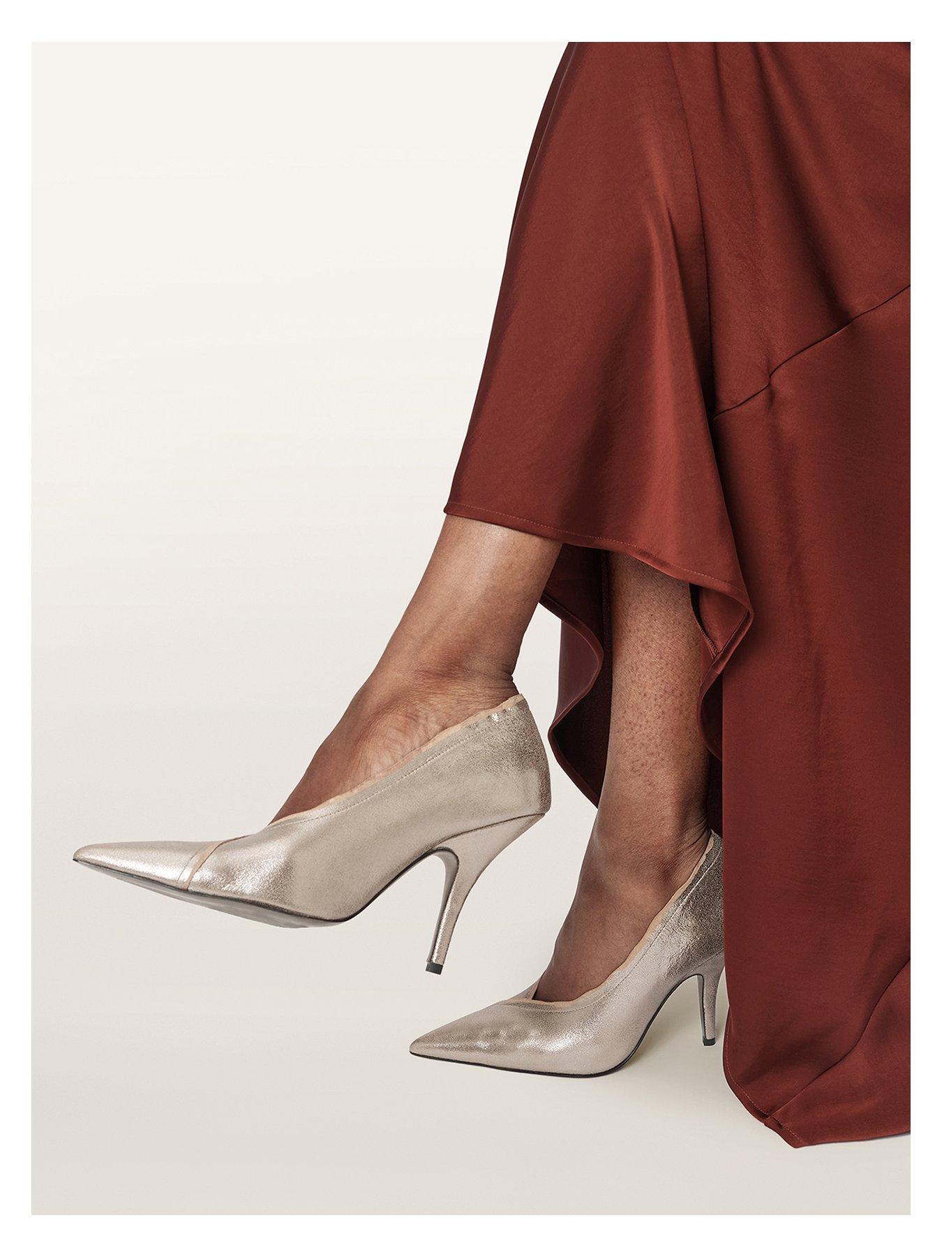 Image 4 of 7 of AllSaints Womens Metallic Pointed Toe Stiletto Court Shoes - Silver